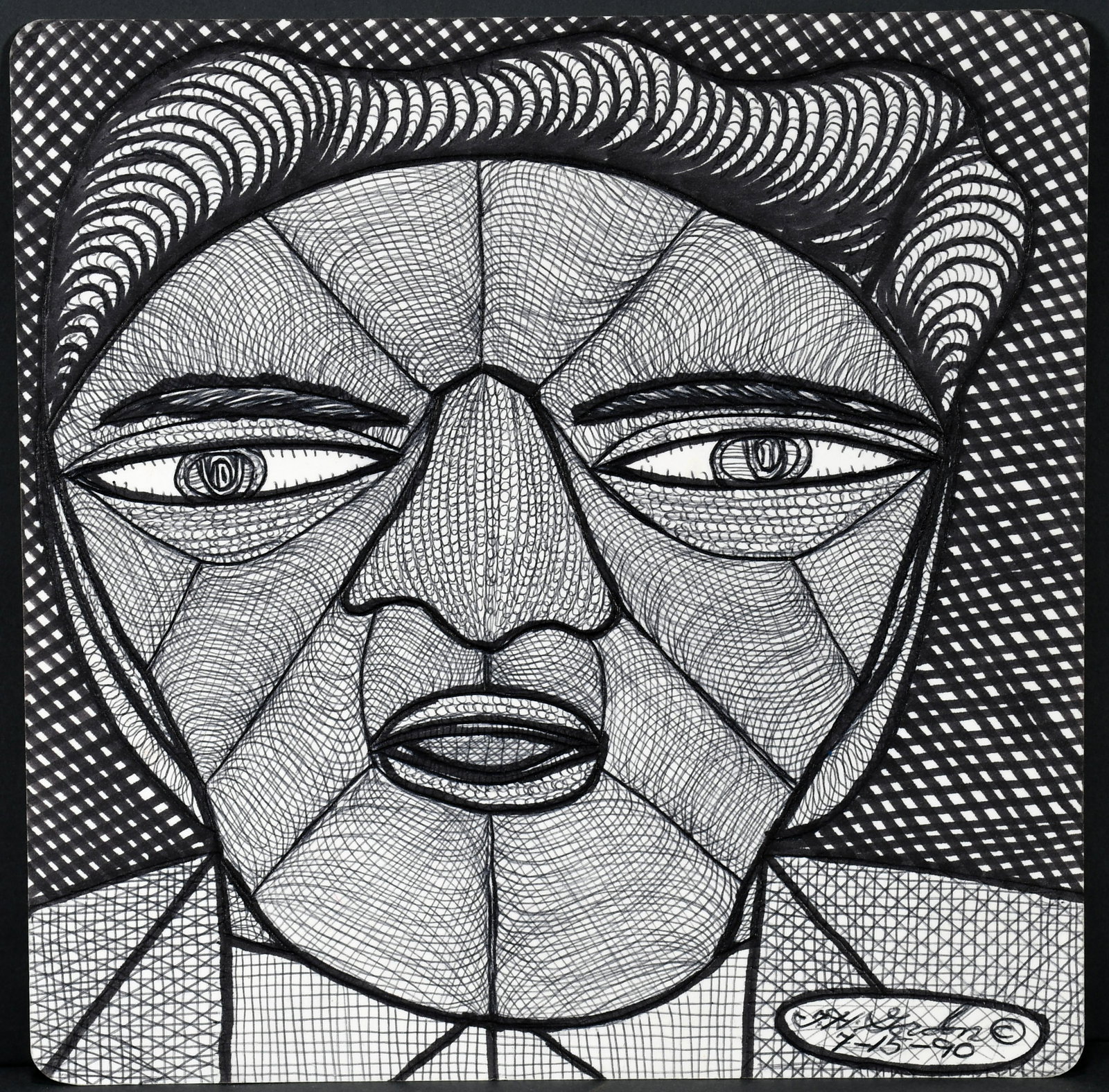 Ted Gordon. Old Pro.: Ted Gordon. Old Pro. 1990. Signed and dated. Ink and marker on cardstock. Excellent condition. 9.5" x 9.5". Est. $300-500. Ship: $35