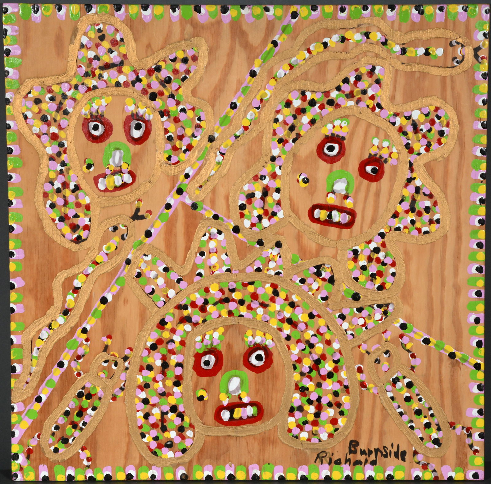 Richard Burnside. 3Faces on Natural Wood Board. (1 of 2)