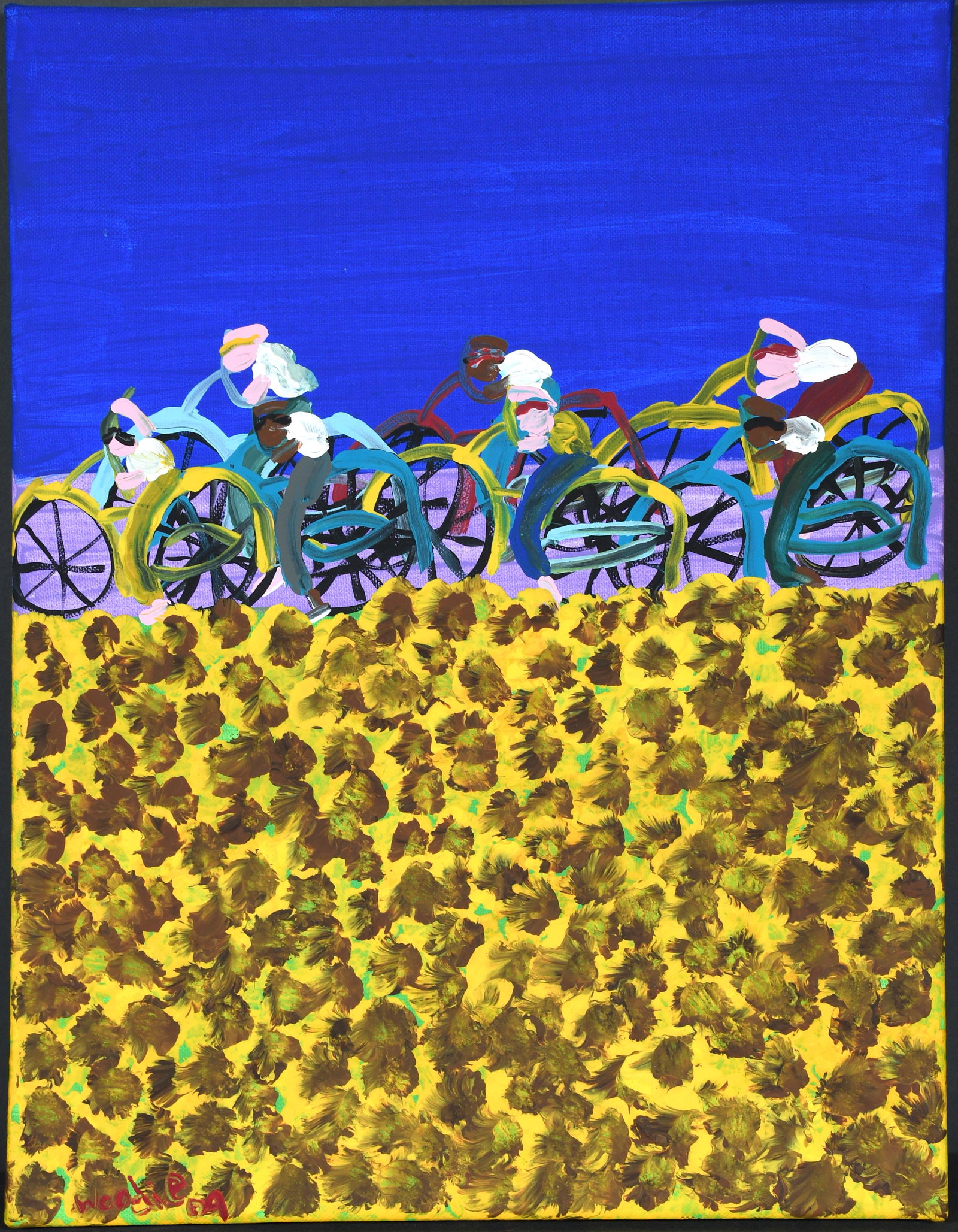 Woodie Long. Bike Race.: Woodie Long. Bike Race. 2009. Signed and dated. Oil on canvas. Excellent condition. 14" x 18". Est. $200-300. Ship: $45