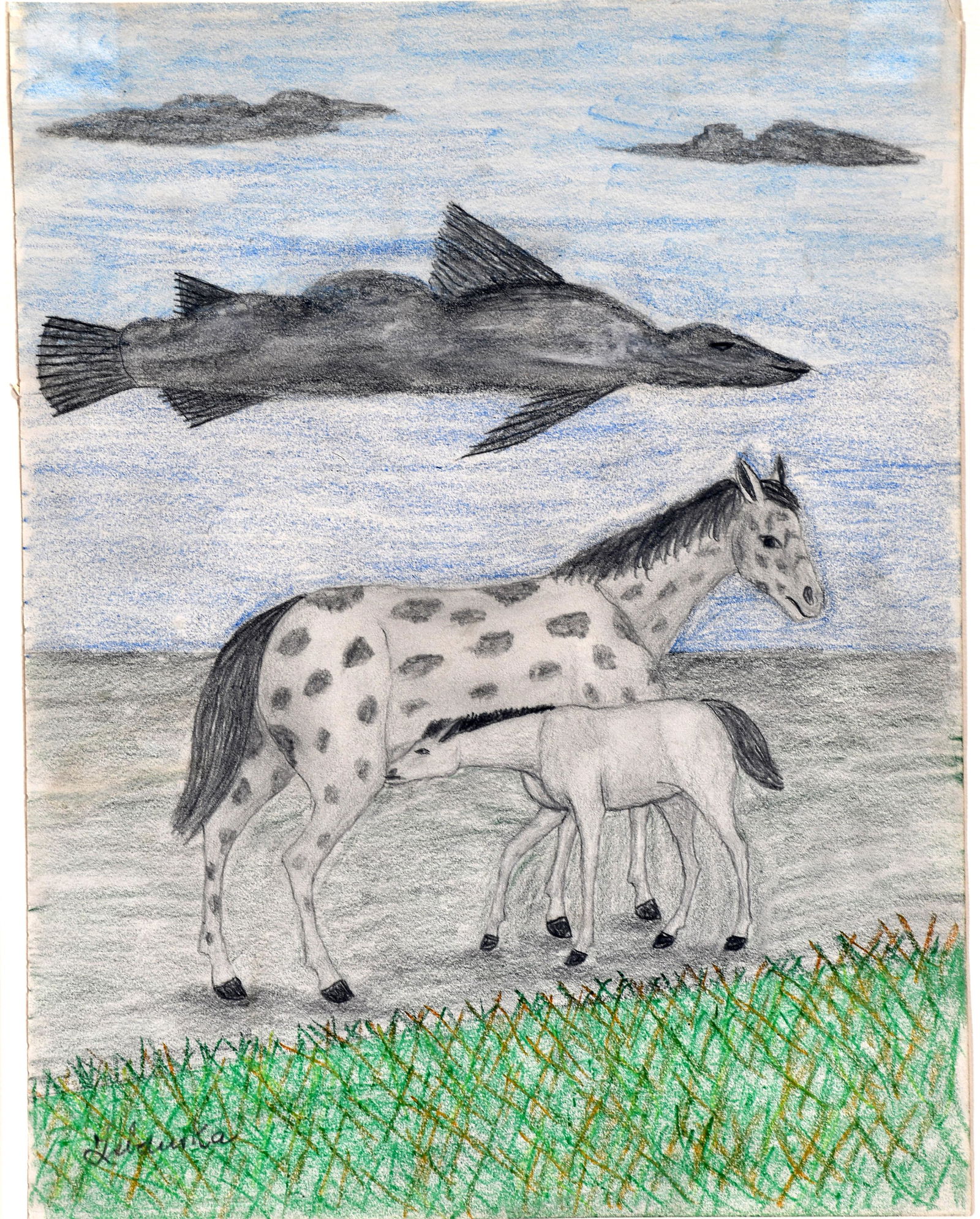 Lawrence Lebduska. Horse & Colt At River. (1 of 3)