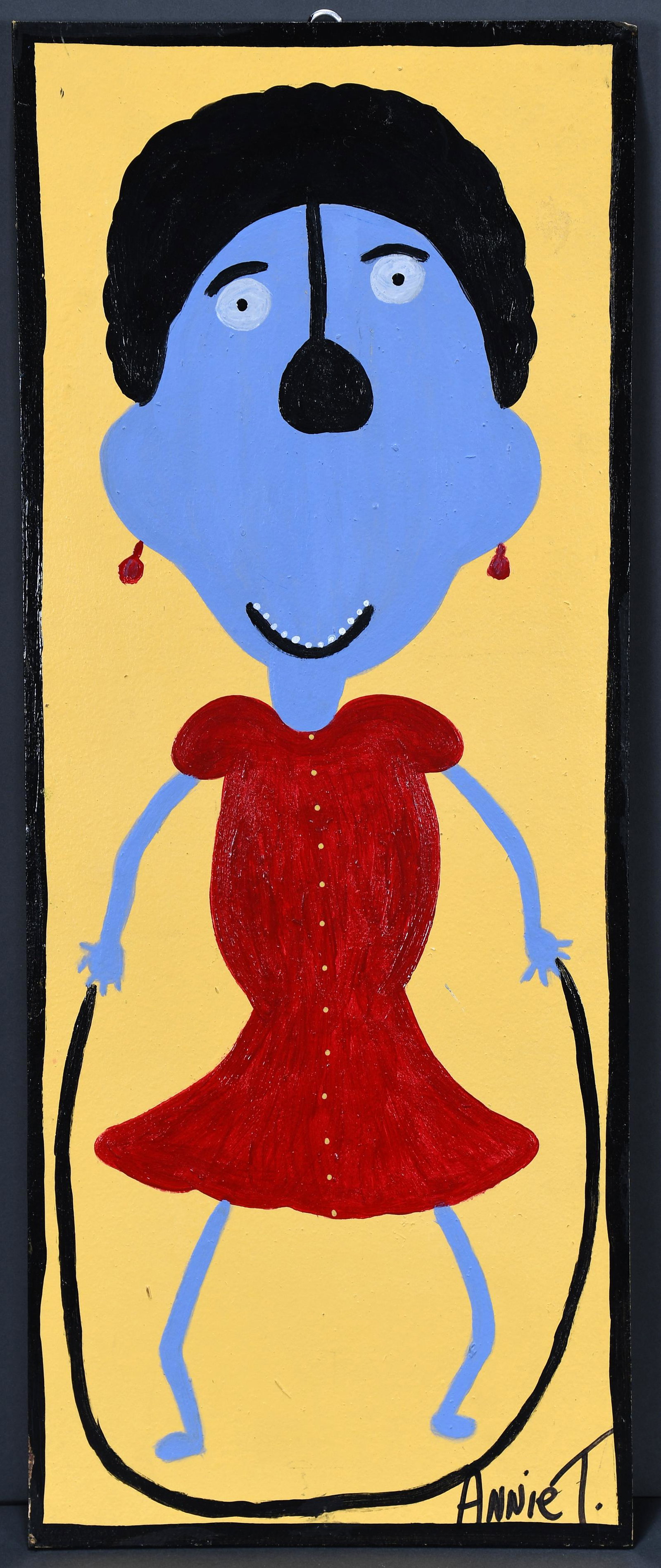Annie Tolliver. My Daughter Diedra Exercise.: Annie Tolliver. My Daughter Diedra Exercise. 2004. Signed, dated and titled. Paint on board. Minor ware on edge otherwise excellent condition. 10.5"w x 25.5"h. Est. $200-400. Ship: $45