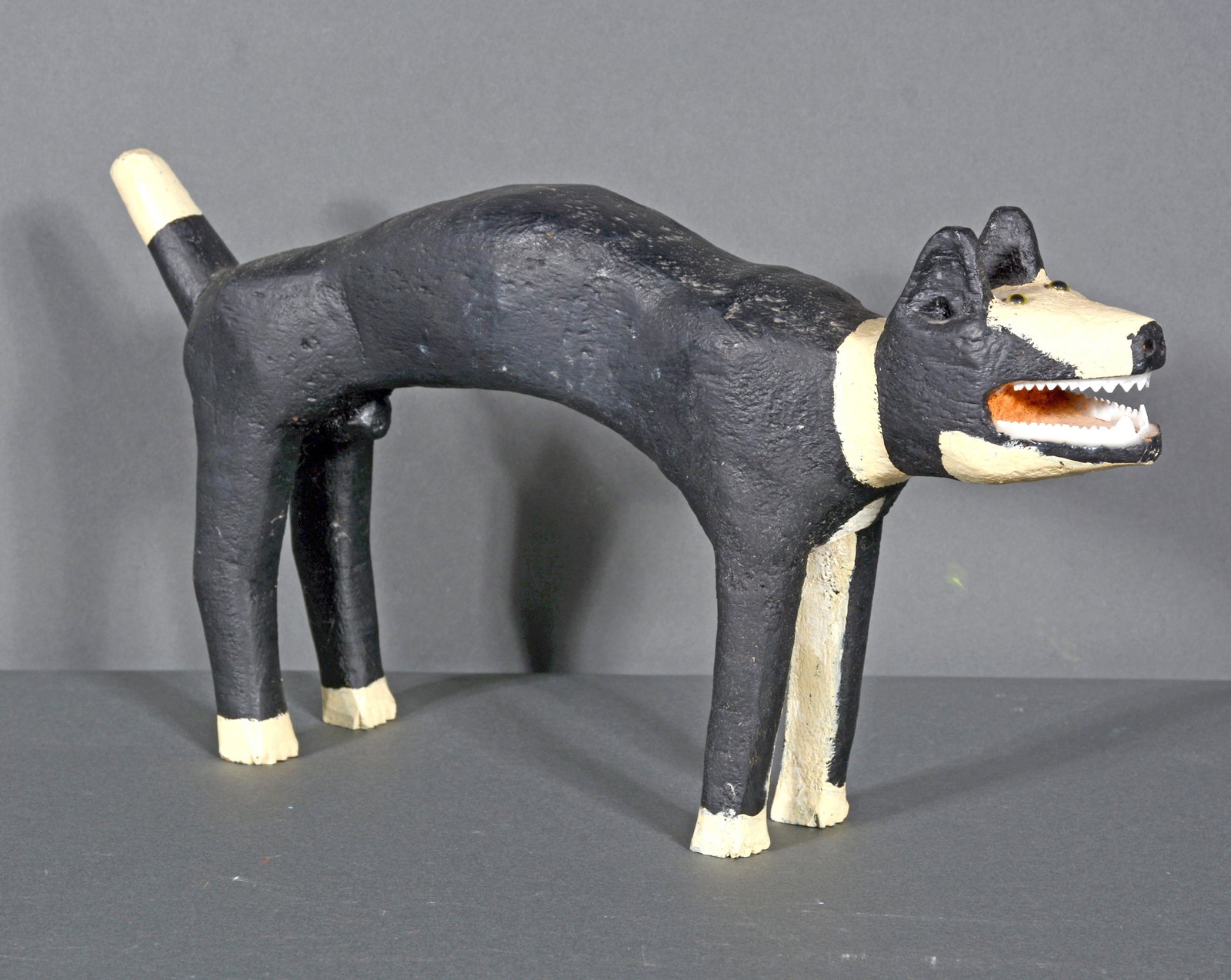 Denzil Goodpaster. Striped Mother and Baby KY Wild Cat.: Denzil Goodpaster. Striped Mother and Baby Kentucky Wild Cat. Initialed. Carved and painted wood with jeweled eyes and plastic teeth. Excellent condition. Largest is 18" x 8" x 1.5". Est. $300-500. Sh