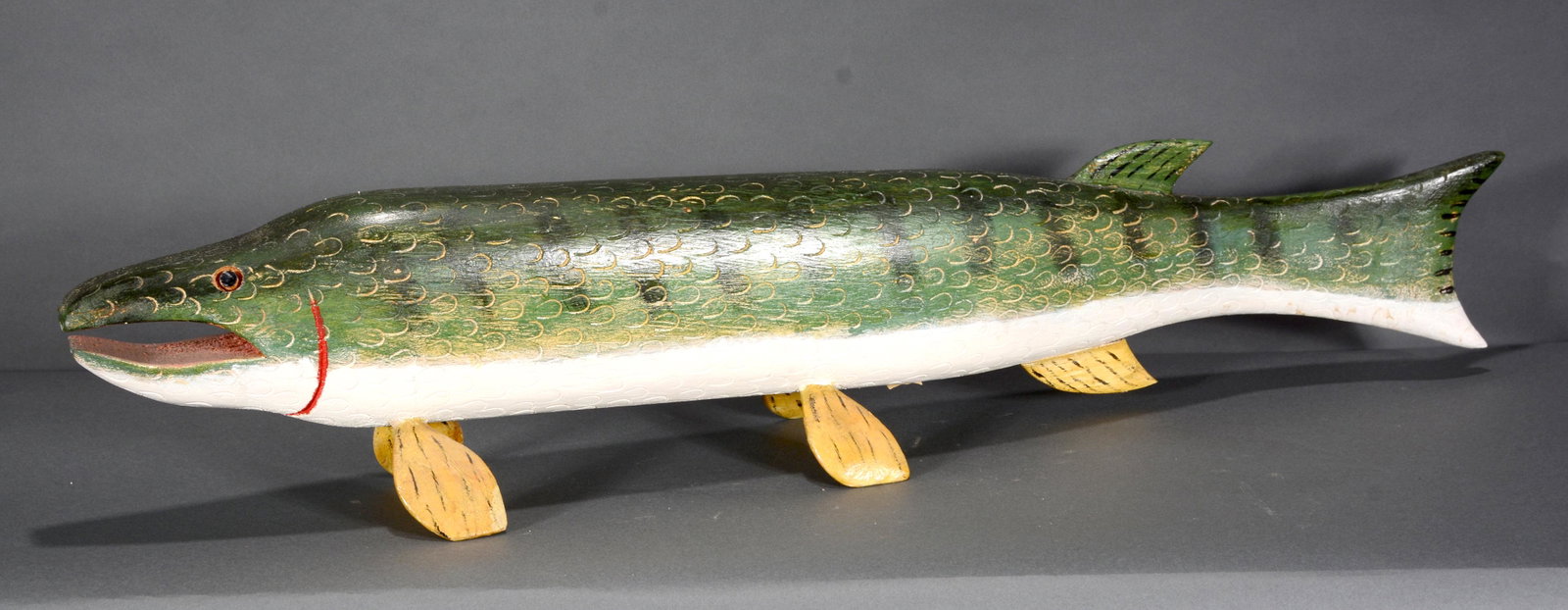 Miles Smith. Sturgeon.: Miles Smith. Sturgeon. Not signed or dated. Carved and painted wood. Excellent condition. 36" long x 7.5" x 5". Est. $300-500. Ship: $85