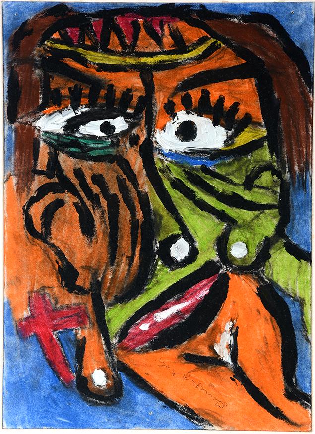 Joseph Hardin. Erotic Face.: Joseph Hardin. Erotic Face. Signed. Paint on cardstock. Excellent condition. Image is 10"w x 13"h. Frame is 19"w x 23"h. Provenance: The personal collection of Robert Cargo. Est. $300-500. Ship: $45