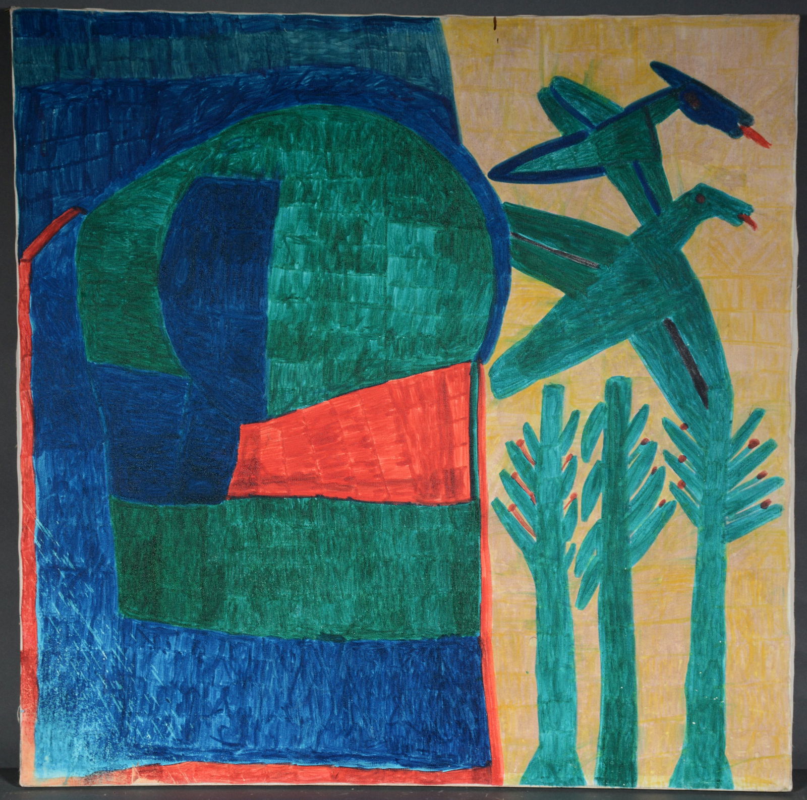 Willie White. 2 Green Birds On Canvas. (1 of 7)