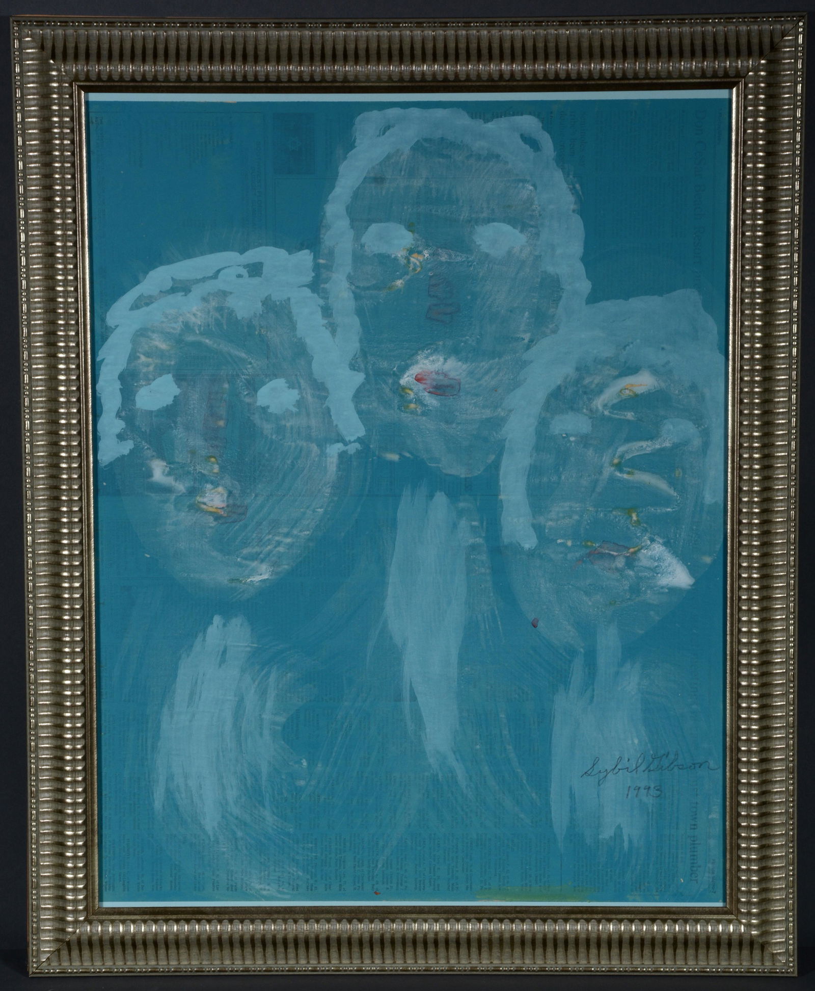 Sybil Gibson. Three Faces On Blue. (1 of 2)