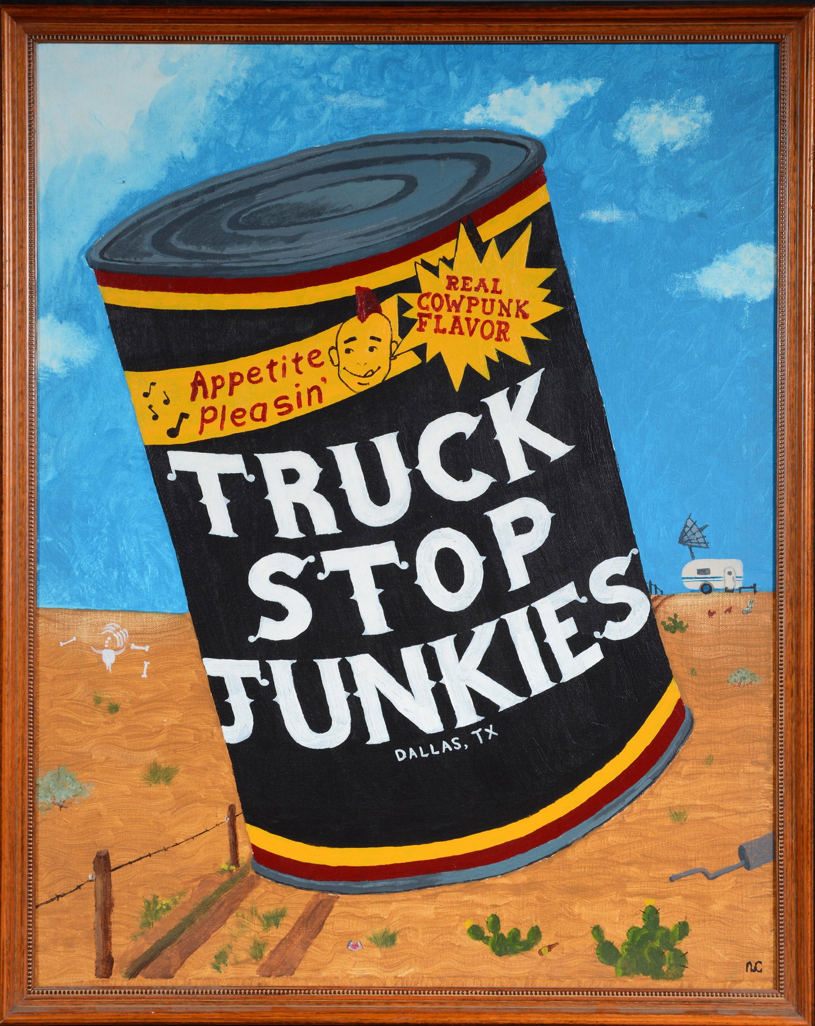 N.C. Truck Stop Junkies.: N.C. Truck Stop Junkies. Initialed and titled. Not dated. Oil on canvas. Excellent condition. 24"w x 30"h with frame. Est. $300-500. Ship: $75