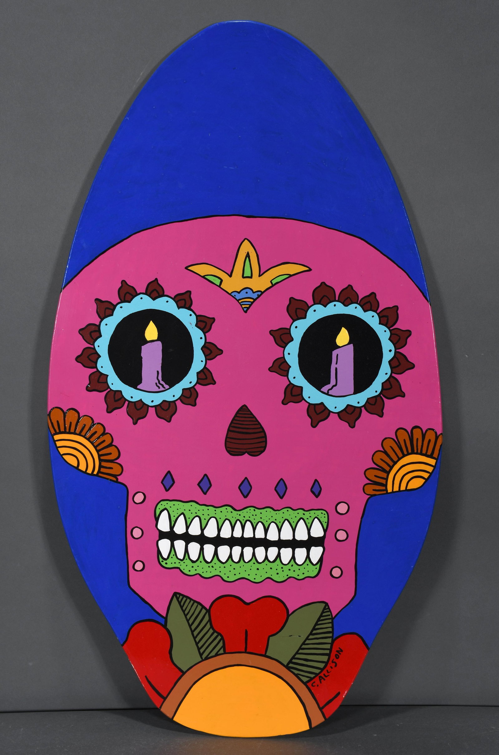 Chris Allison. Day Of The Dead.: Chris Allison. Day Of The Dead. Signed. Paint on board. Great condition. 20"w x 35"h. Proceeds to benefit The Paradise Garden Foundation. Est. $100-200. Ship: $65