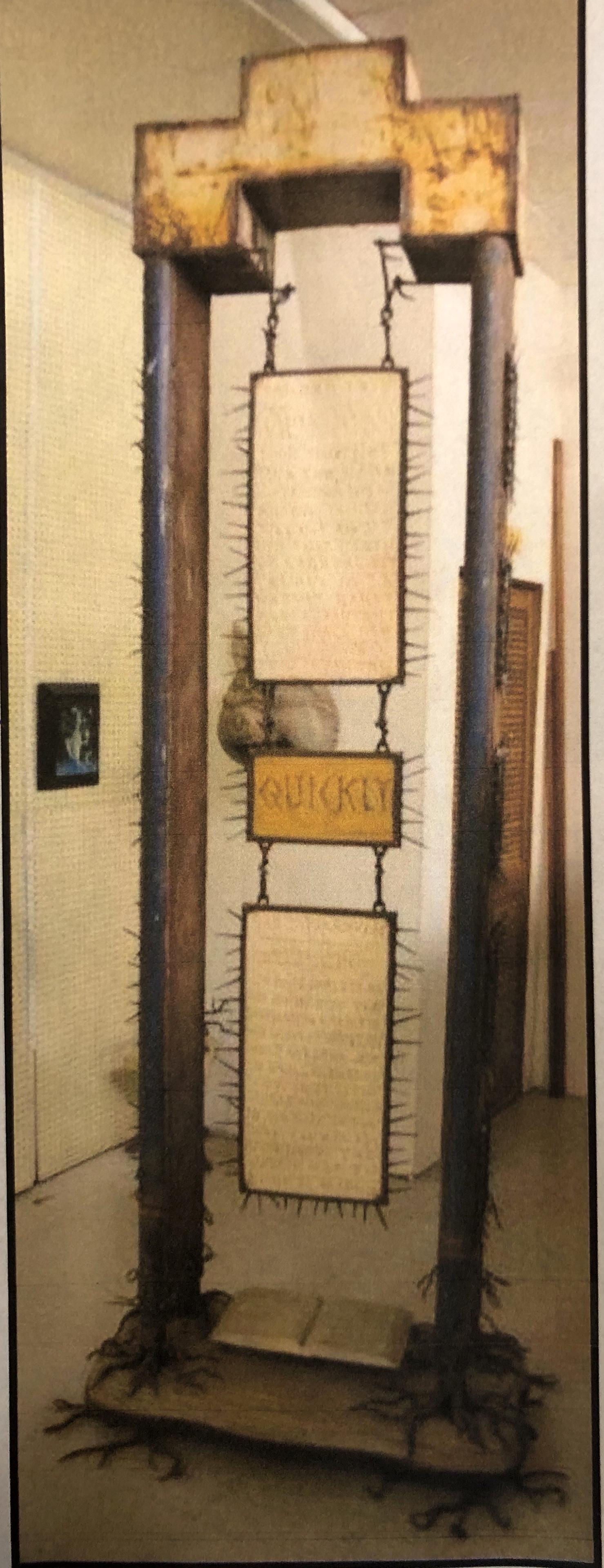 Norbert Kox. Quickly.: Norbert Kox. Quickly. Signed and dated. Metal, cement and mixed media. Great condition. 118"h x 37"w x 21"d. Very heavy. Est. $200-400. Buyer is responsible for shipping.