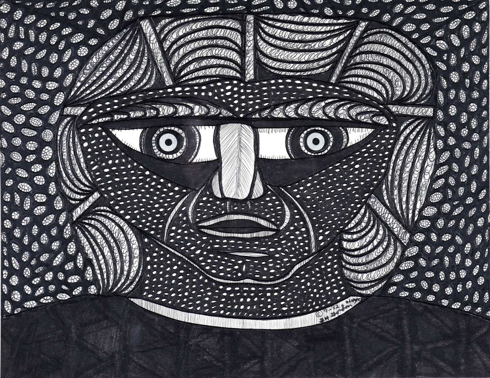 Ted Gordon. Man With Headband.: Ted Gordon. Man With Headband. 1968-1982. Signed and dated. Ink and marker on cardstock. Excellent condition. Image is 14.5" x 11"h. Frame is 20" x 17". Provenance: The Russell and Barbara Bowman Coll