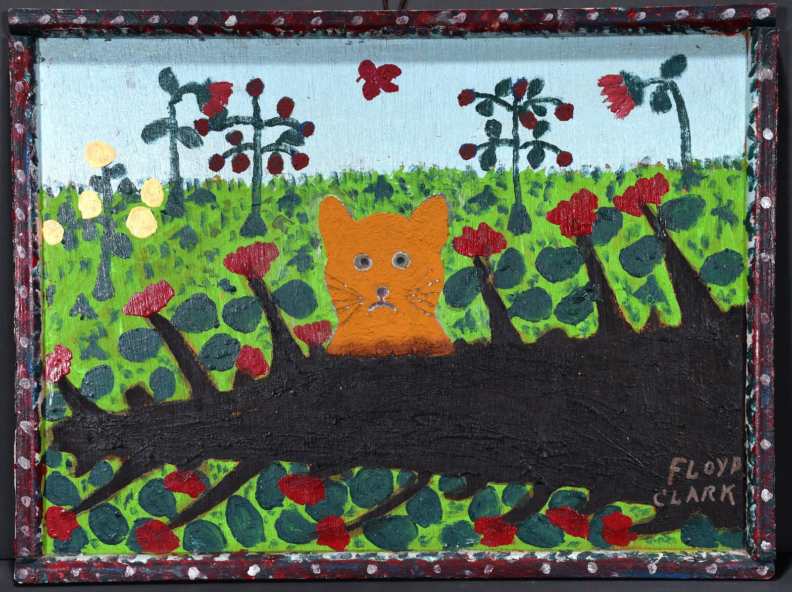 Floyd Clark. Cat.: Floyd Clark. Cat. Signed. Oil on board with artist painted frame. Excellent condition. 23"w x 18"h. Est. $100-200. Ship: $55