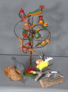 Tim Lewis, Don Taylor. Bird Tree & Other Birds.: Tim Lewis, Don Taylor & Unknown. Bird Tree and Other Birds. Some are Signed. All are carved and painted wood. Excellent condition. Tallest is 19"h. Est. $200-400. Ship: $65