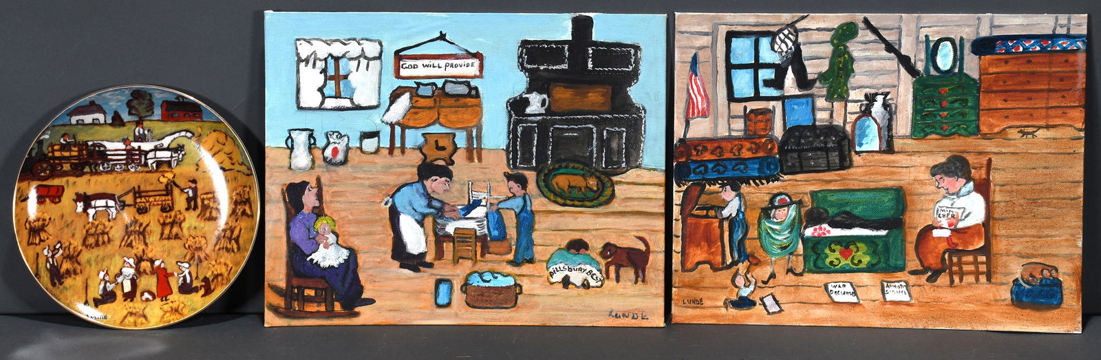 Emily Lunde. 2 Paintings & Plate. (1 of 4)