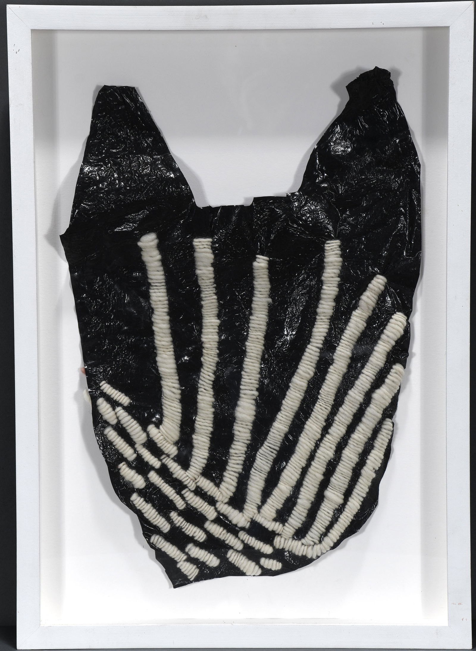 Josh Blackwell. Plastic Basket.: Josh Blackwell. Plastic Basket. 2010. Plastic bag collage with yarn. Excellent condition. 12"w x 17.5"h with frame. Est. $100-200. Ship: $55