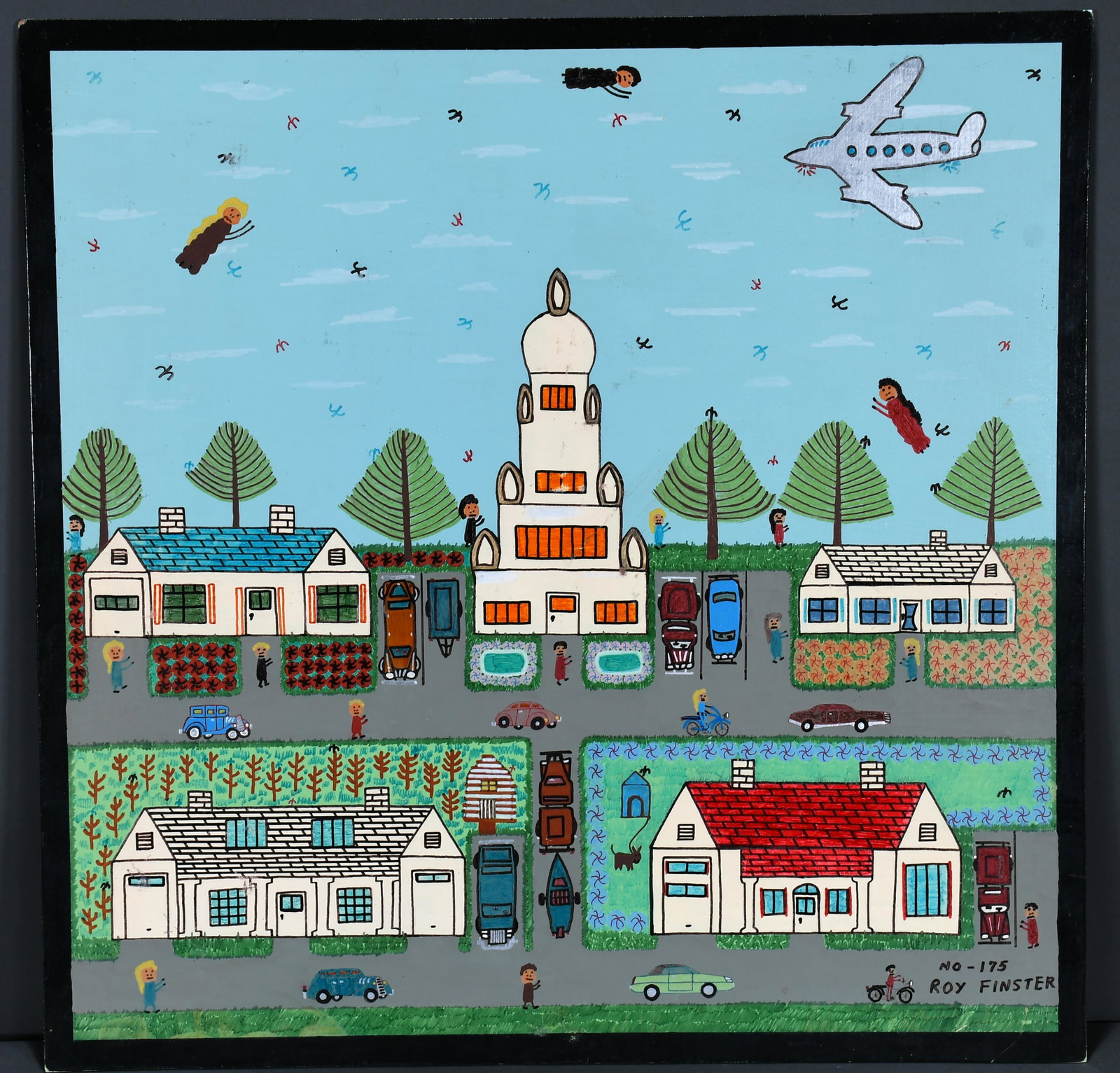 Roy Finster. Fantasy Town, #175.: Roy Finster. Fantasy Town, #175. Signed and numbered. Paint and marker on board. Excellent condition. 24" x 24". Est. $200-400. Ship: $65