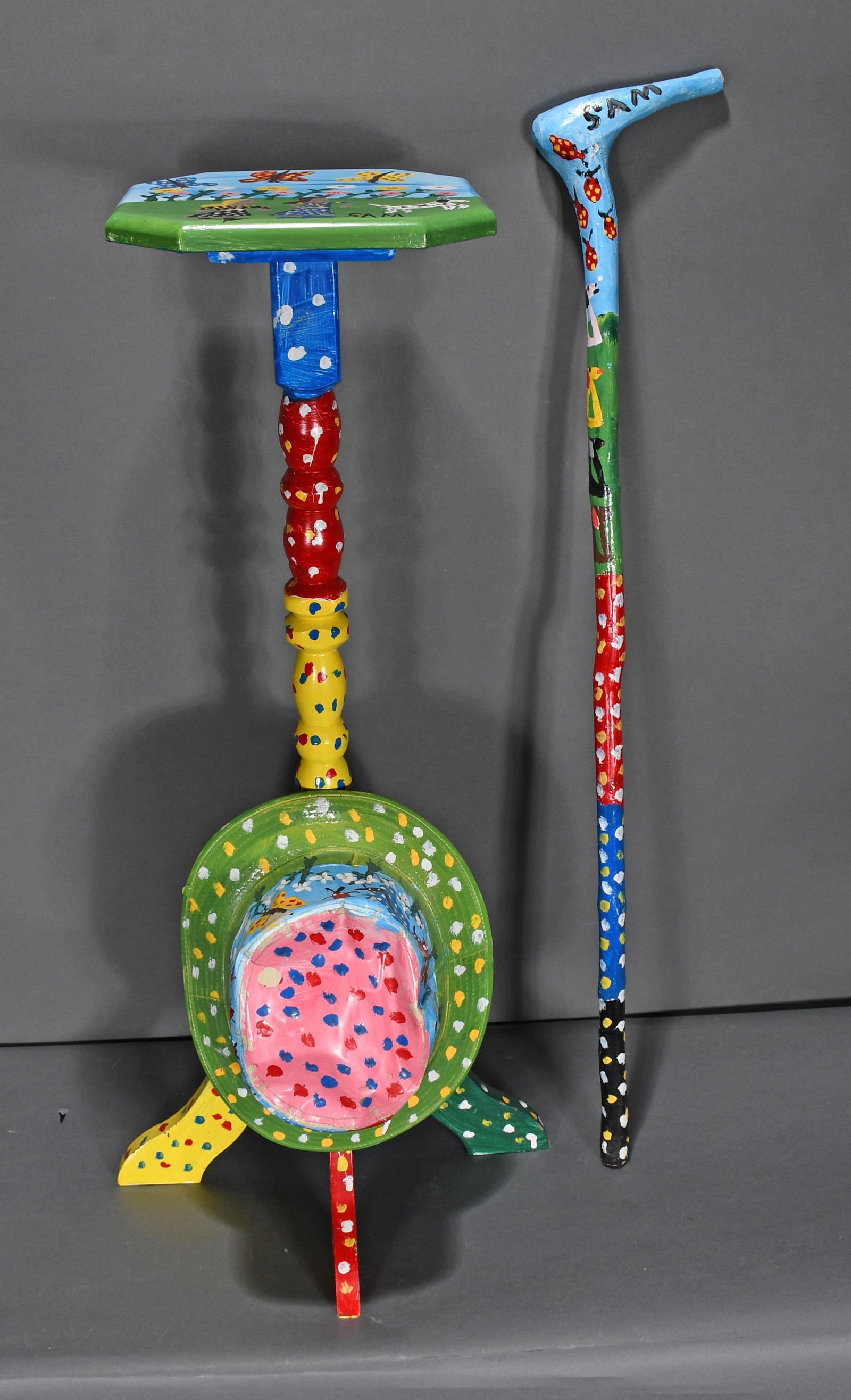 Sam McMillian. Plant Stand, Hat & Cane. (1 of 8)