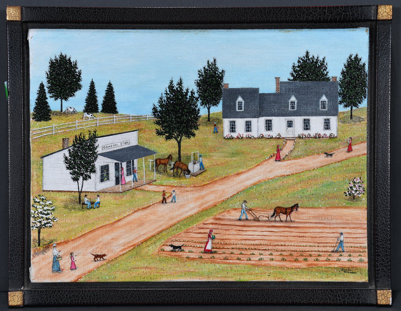 Bernita Crowder. Bates Corner.: Bernita Crowder. Bates Corner. Signed and titled. Oil on canvas panel. Excellent condition. 13.5"w x 10.5"h with frame. Est. $200-300. Ship: $45