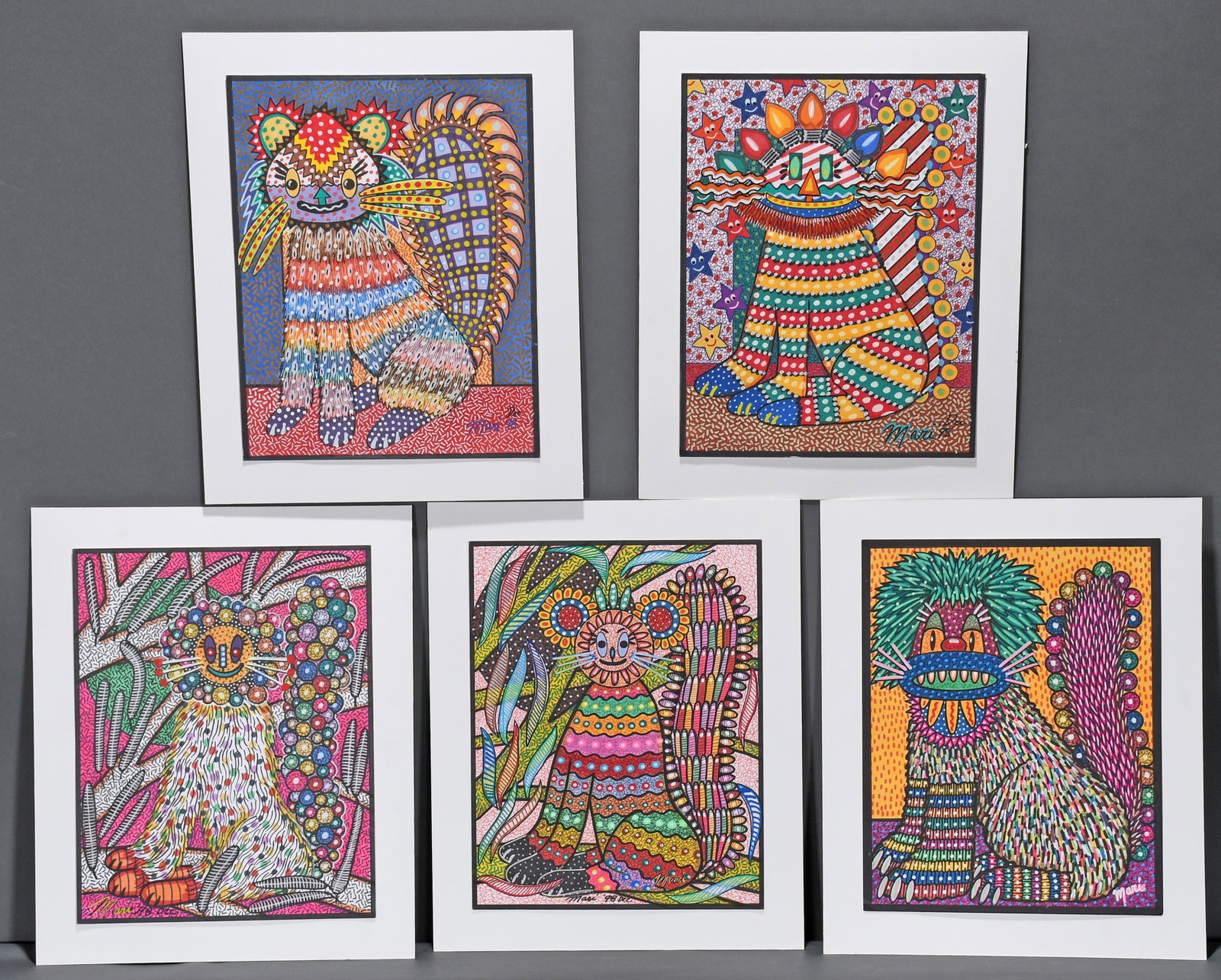 Mari Newman. Five Works.: Mari Newman. Five Works. Signed and dated. Ink and paint pen on paper. Excellent condition. Each is 11"w x 14"h. Est. $300-500. Ship: $45