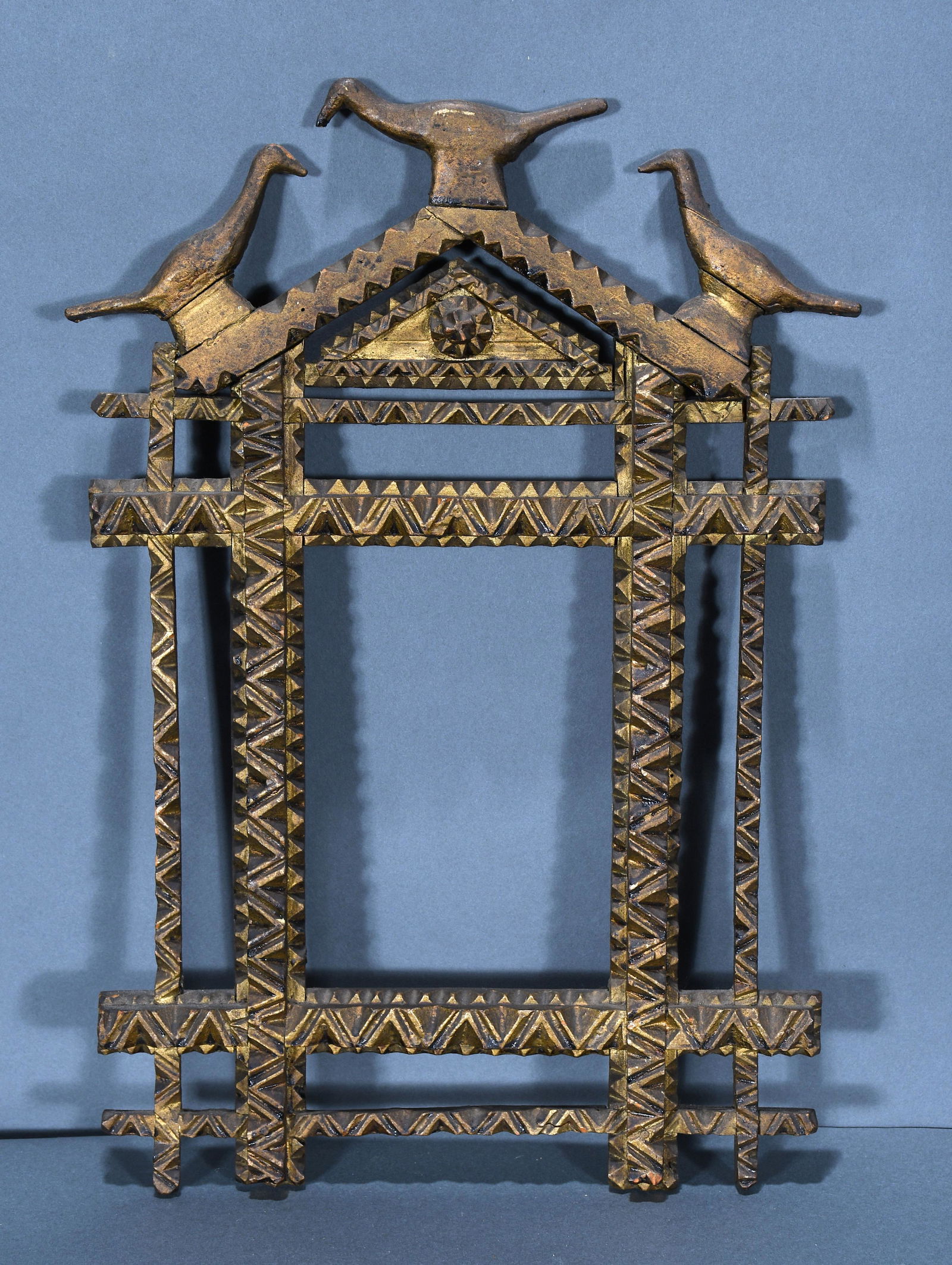 Tramp Art Frame With Decorative Birds. (1 of 2)