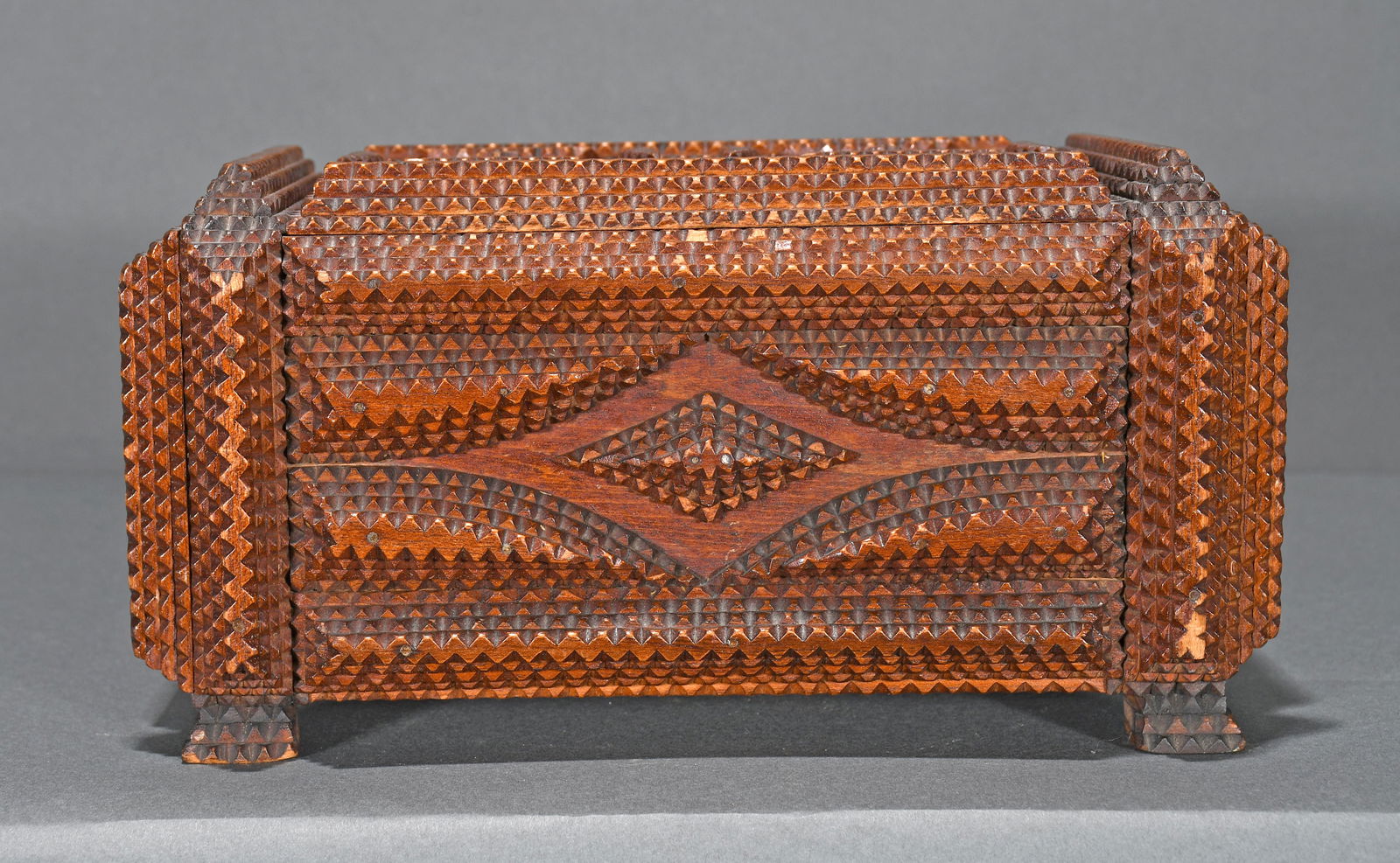 Tramp Art Box with Framed Mirror. (1 of 4)