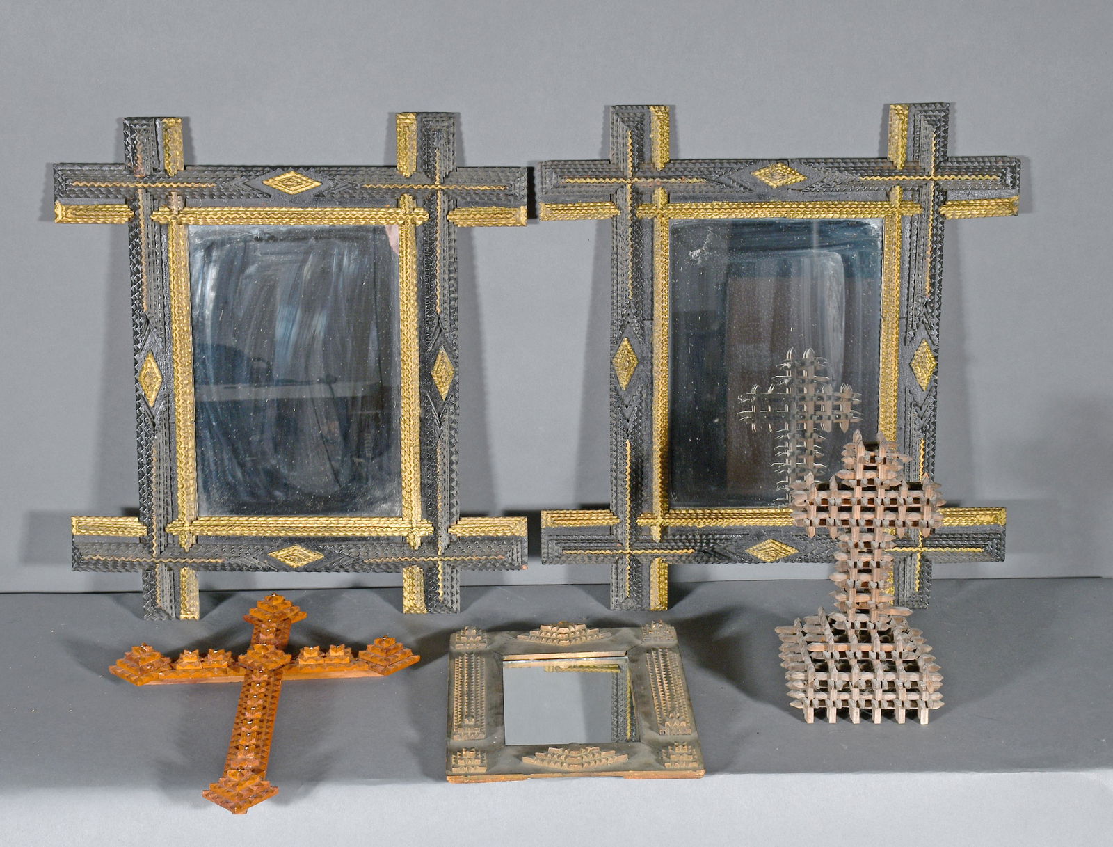 3 Tramp Art Frames & 2 Crosses. (1 of 3)