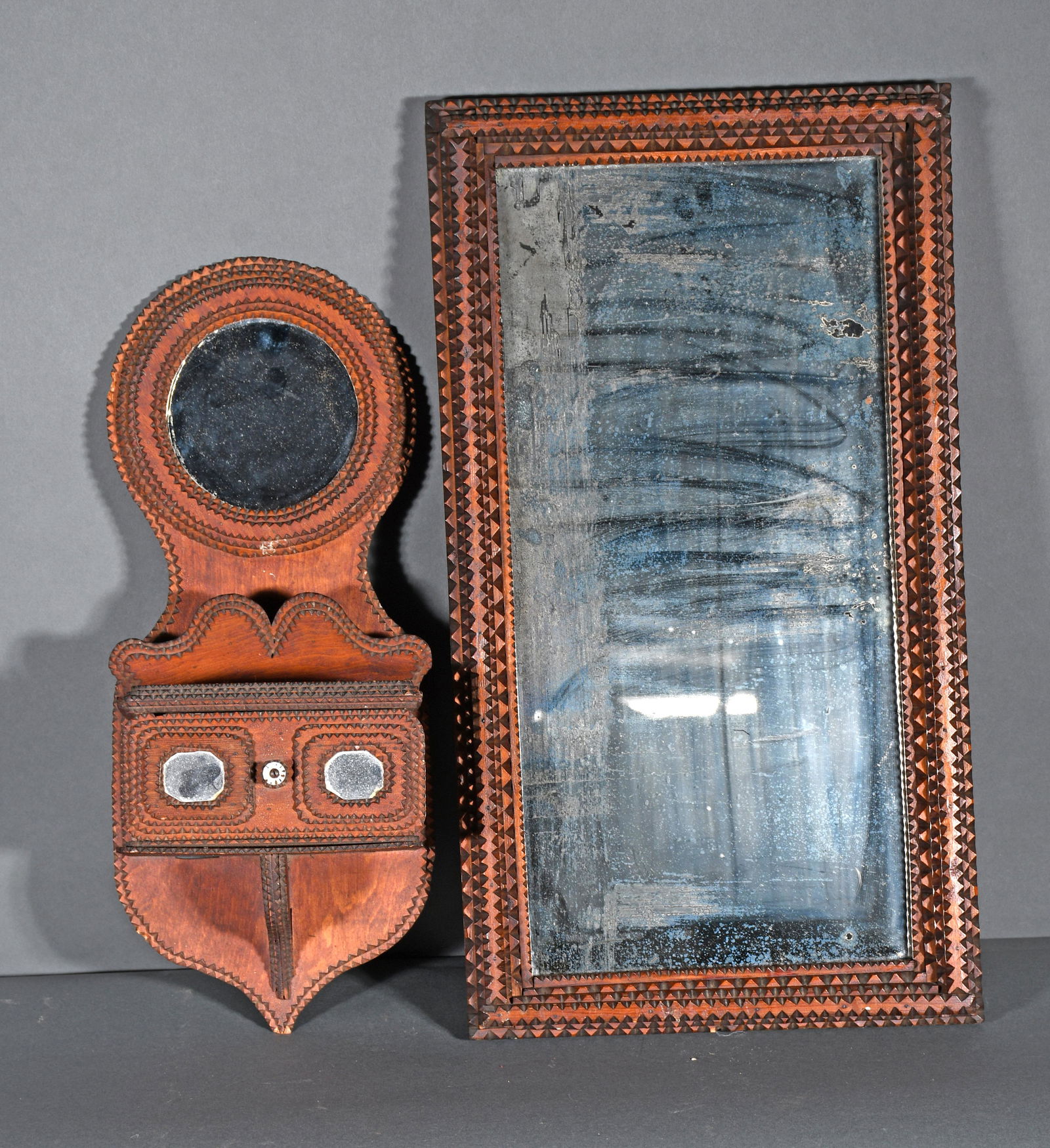 Tramp Art Mirror and Shelf. (1 of 3)