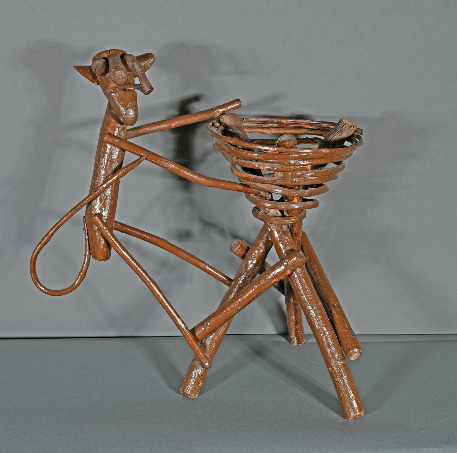 Wooden Vine Monkey Planter.: Anonymous Wooden Vine Monkey Planter. Not signed. Carved and painted wood. Great condition. 24" x 25". Provenance: The Russell and Barbara Bowman Collection. Est. $100-200. Ship: $150
