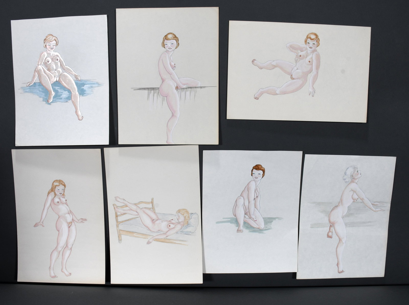 Dean Henry. 7 Erotic Lady Drawings.: Dean Henry. Seven Erotic Lady Drawings. Pastel and graphite on paper. Excellent condition. Average size is 9" x 11". Est. $200-400. Ship: $45