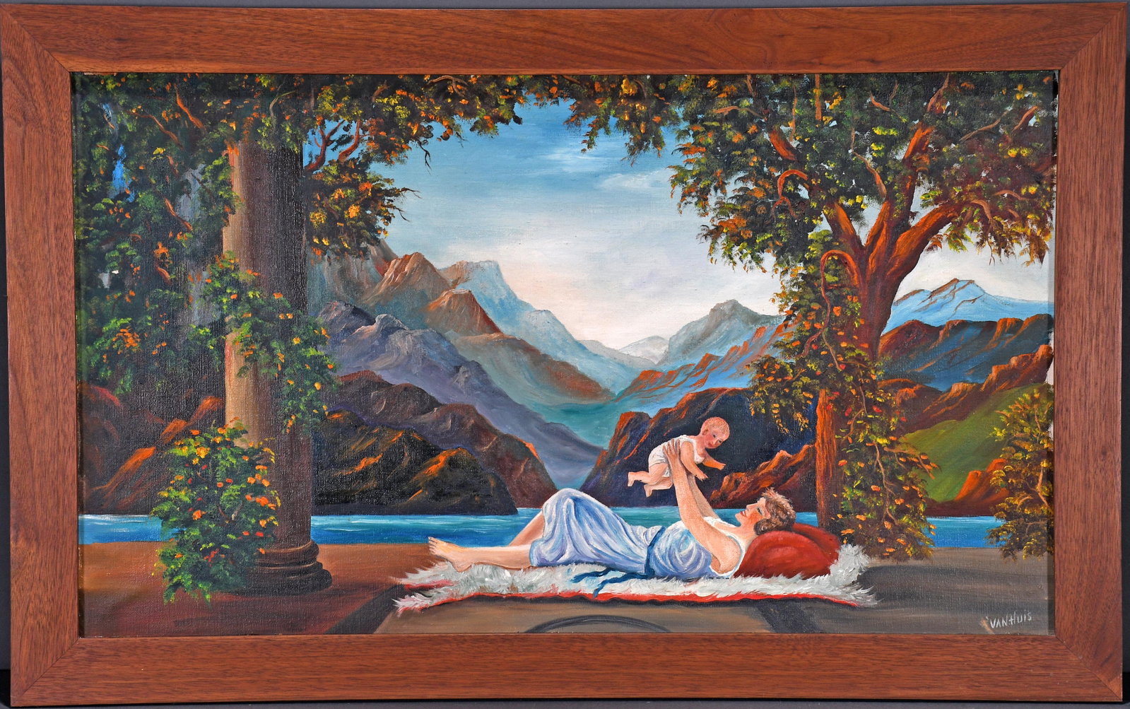 Vantluis. Woman With Child.: Vantluis. Woman With Child. Not dated. Oil on canvas. Excellent condition. Size with frame is 34.5"w x 21.5"h. Provenance: The Russell and Barbara Bowman Collection. Est. $200-400. Ship: $100