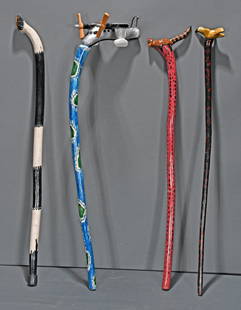 Tim Lewis. Four Canes.: Tim Lewis. Four Canes. Carved and painted wood. Excellent condition. 37"h. Est. $200-300. Ship: $85