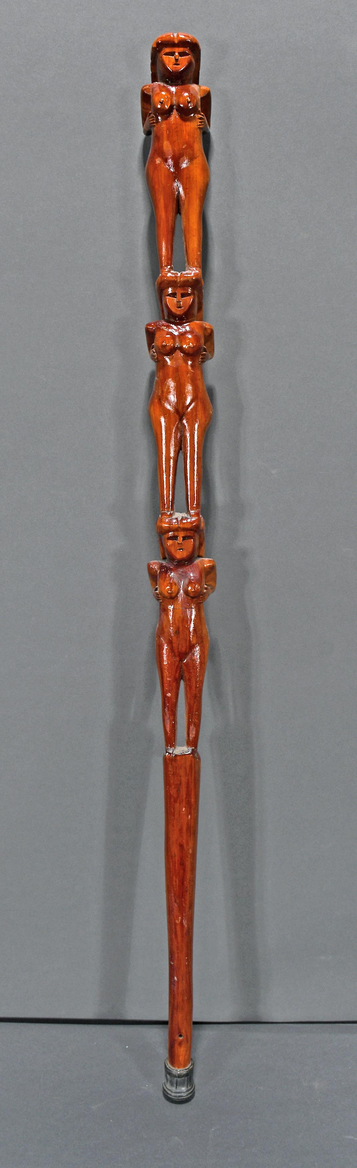 Three Nude Women Totem Cane.: Anonymous. Three Nude Women Totem Cane. Carved and varnished wood. Excellent condition. 35". Est. $300-500. Ship: $55