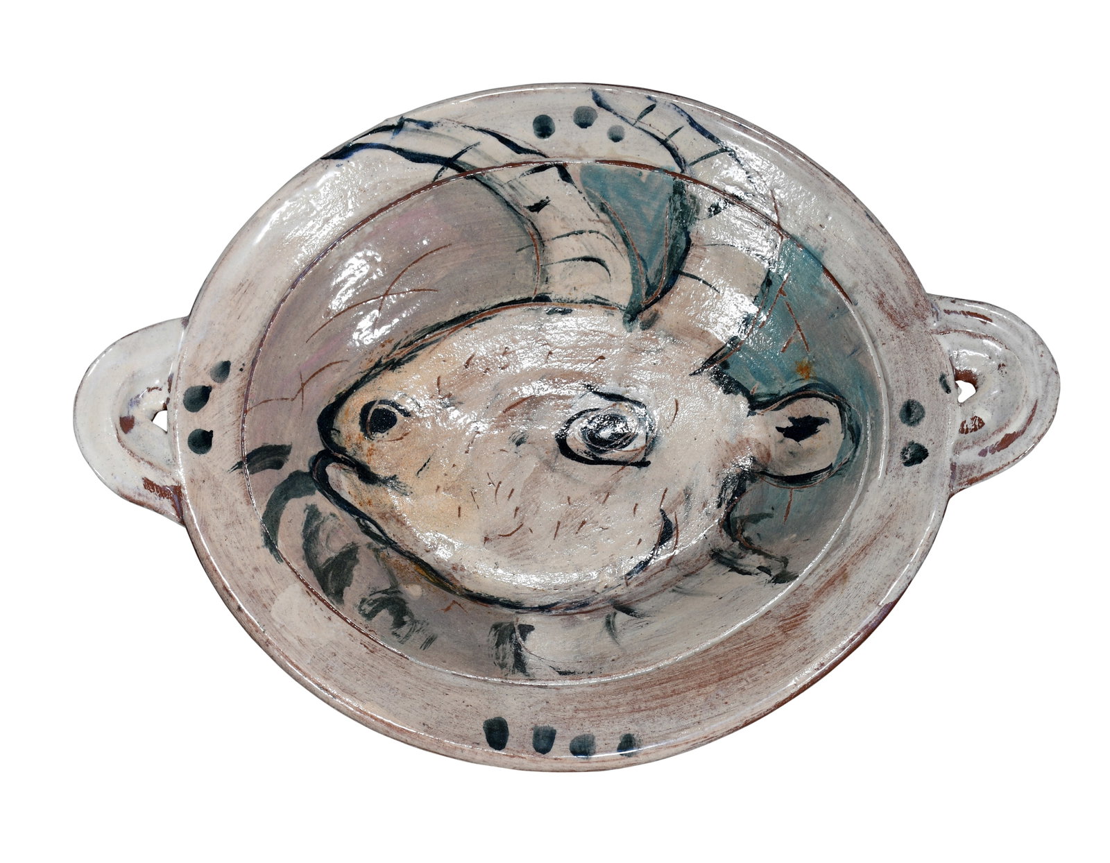 Ron Meyers. Scape Goat Platter.: Ron Meyers. Scape Goat Platter. Painted glaze. Mint condition. 17" w. Provenance: Rick Berman. Est. $500-800. Ship: $65