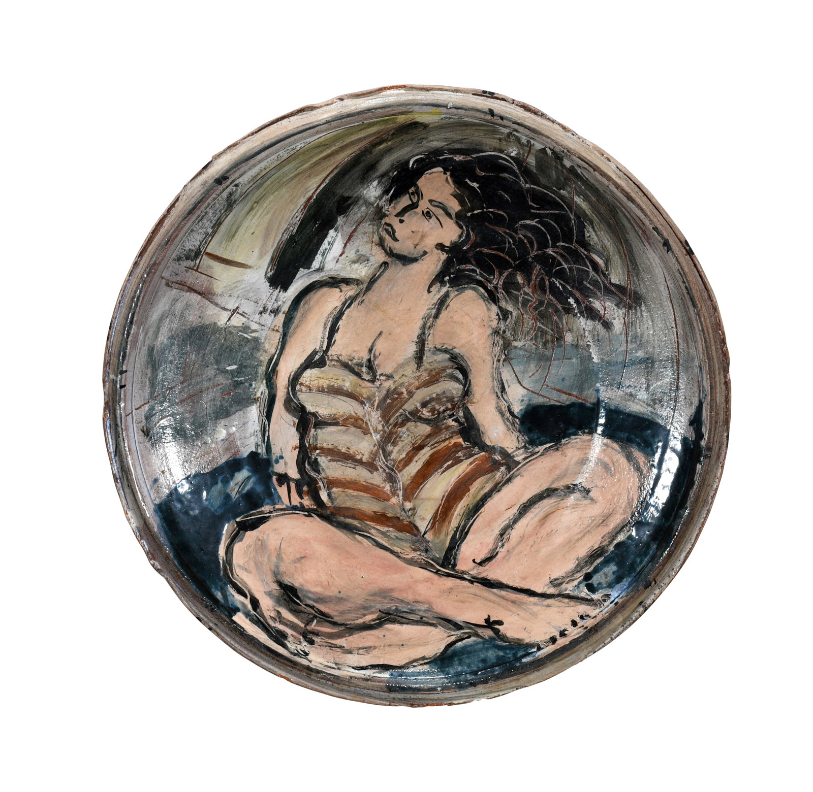 Ron Meyers. Bathing Beauty Charger.: Ron Meyers. Bathing Beauty Charger. Painted glaze. Mint condition. 20" diameter. Provenance: Rick Berman. Est. $1,000-2,000. Ship: $125