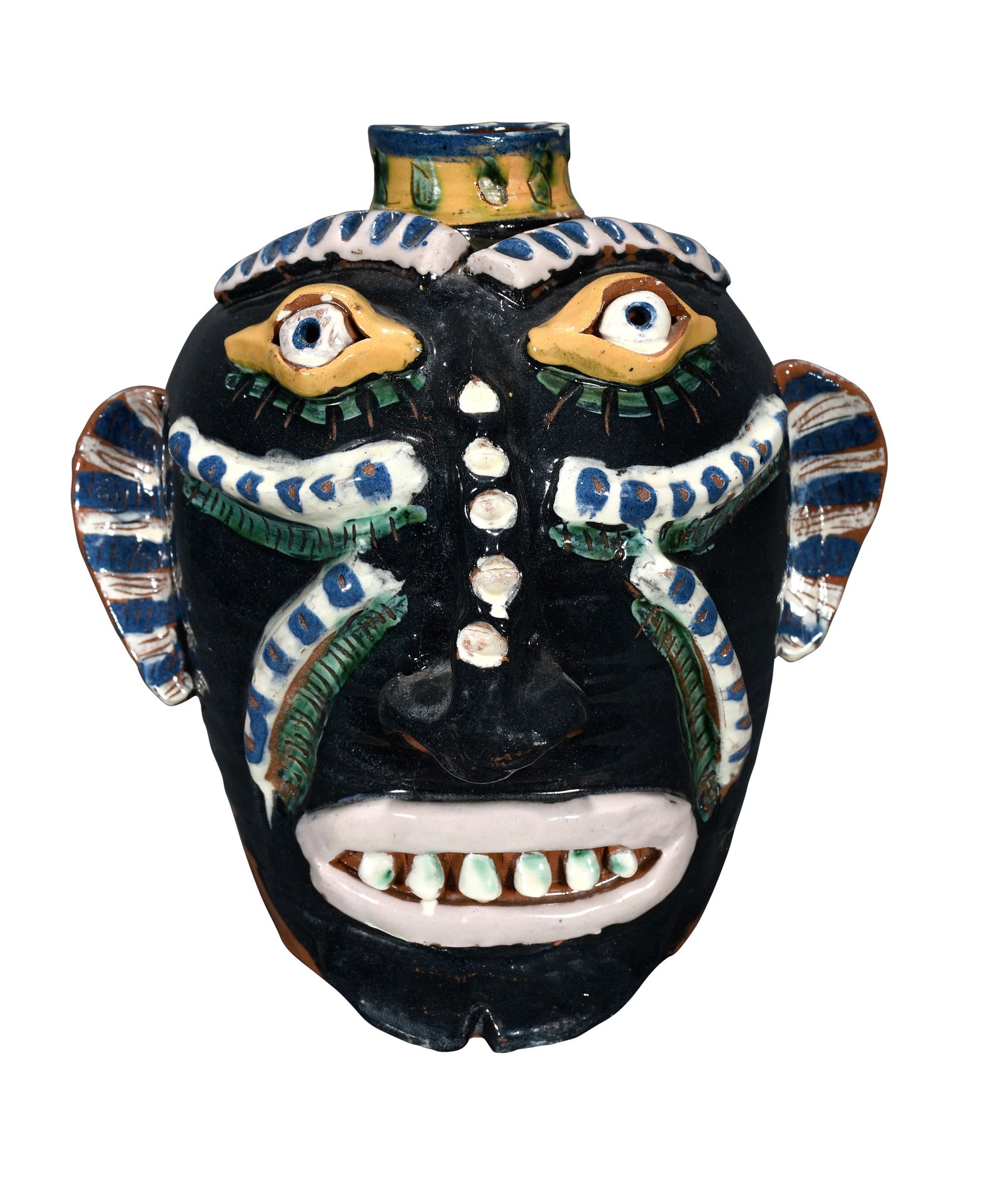 Carl Block. Cobalt Blue Zulu Face Jug With Flowers. (1 of 5)