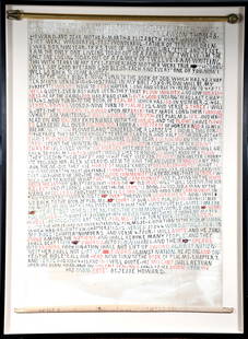 Jesse Howard. Free Thought, Free Speech.: Jesse Howard. Free Thought, Free Speech. 1974. Signed, dated and titled. Red and black marker on canvas window shade. Excellent condition. Masterpiece example. Size with shadowbox frame is 45" w x