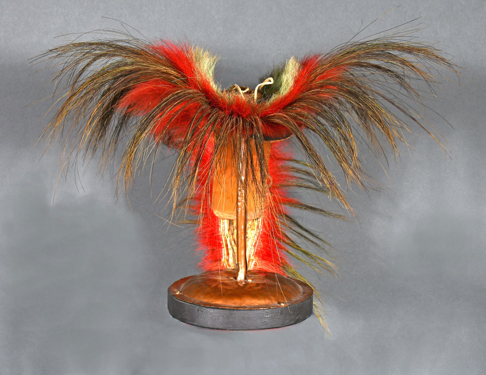 First Nation (Pawnee Tribe). Roach Headdress.: First Nation (Pawnee Tribe). Roach Headdress. c. Unknown. Horse hair and mixed fiber with leather ties. Excellent condition. Approximate size is 15" x 23". Est. $1,000-$2,000. Ship: $65