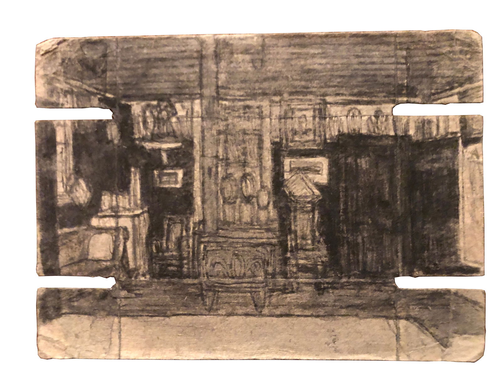 James Castle. Untitled Dbl Sided Stove with Figures & Barn. (1 of 5)