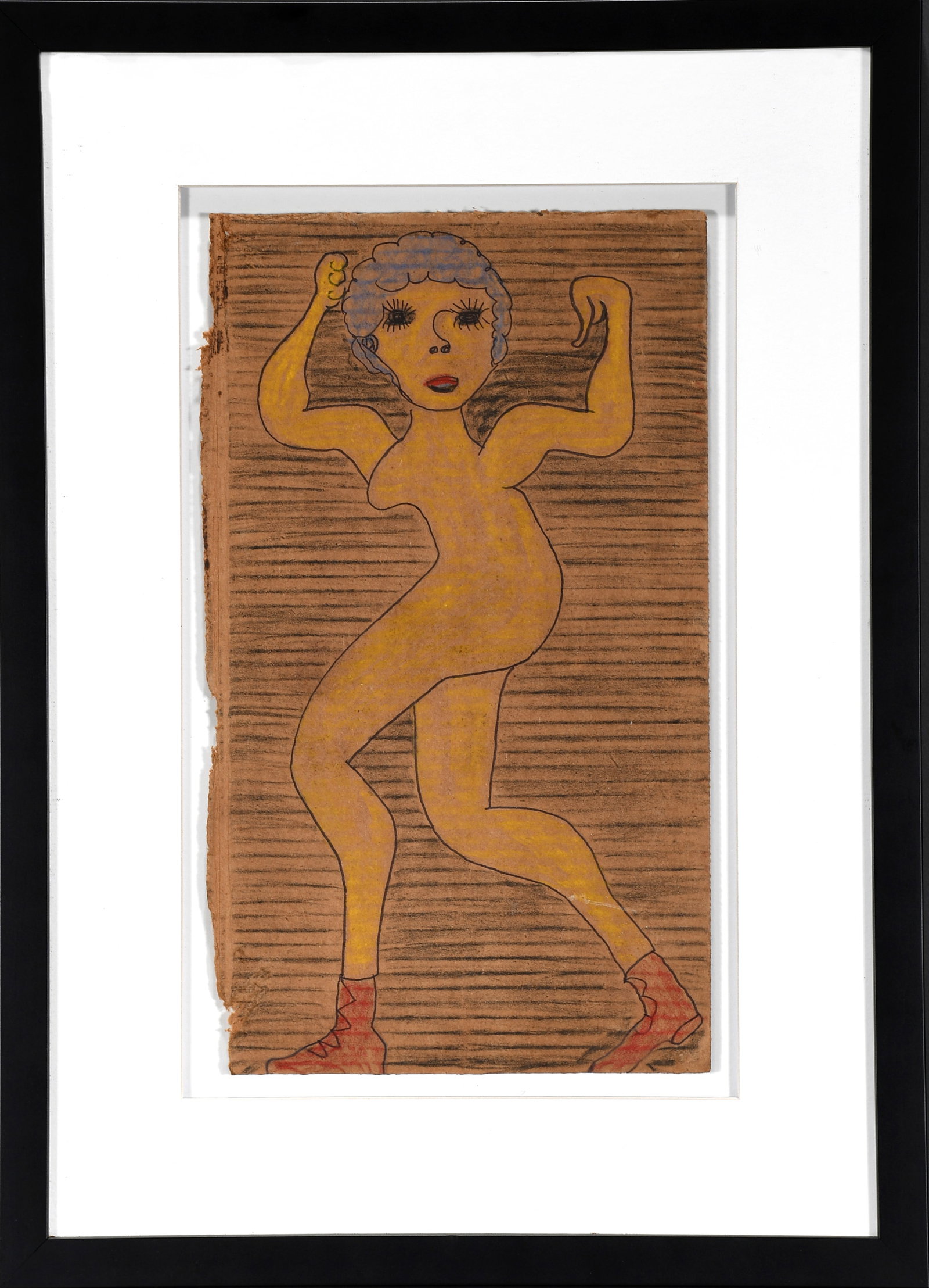 Lewis Smith. Nude.: Lewis Smith. Nude. Not signed. Marker and crayon on found cardboard. Excellent condition. Image is 8.5" w x 14.5" h . Frame is 16" w x 22" h. Provenance: Larry & Jane Schlachter Collection. Est. $800-