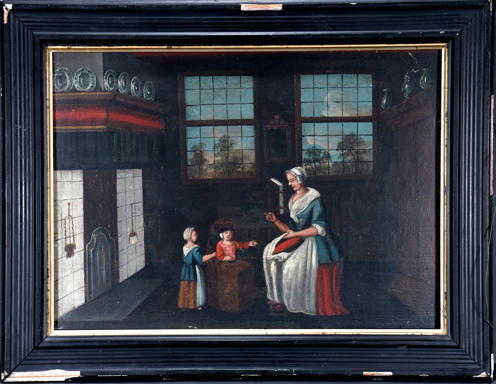 Anonymous. Lady With Children.: Anonymous. Lady With Children. Not signed. Not dated. Oil on beveled board. Excellent condition. Frame is 20" w x 17" h. Provenance: The Gary Davenport Collection. Est. $300-500. Ship: $55