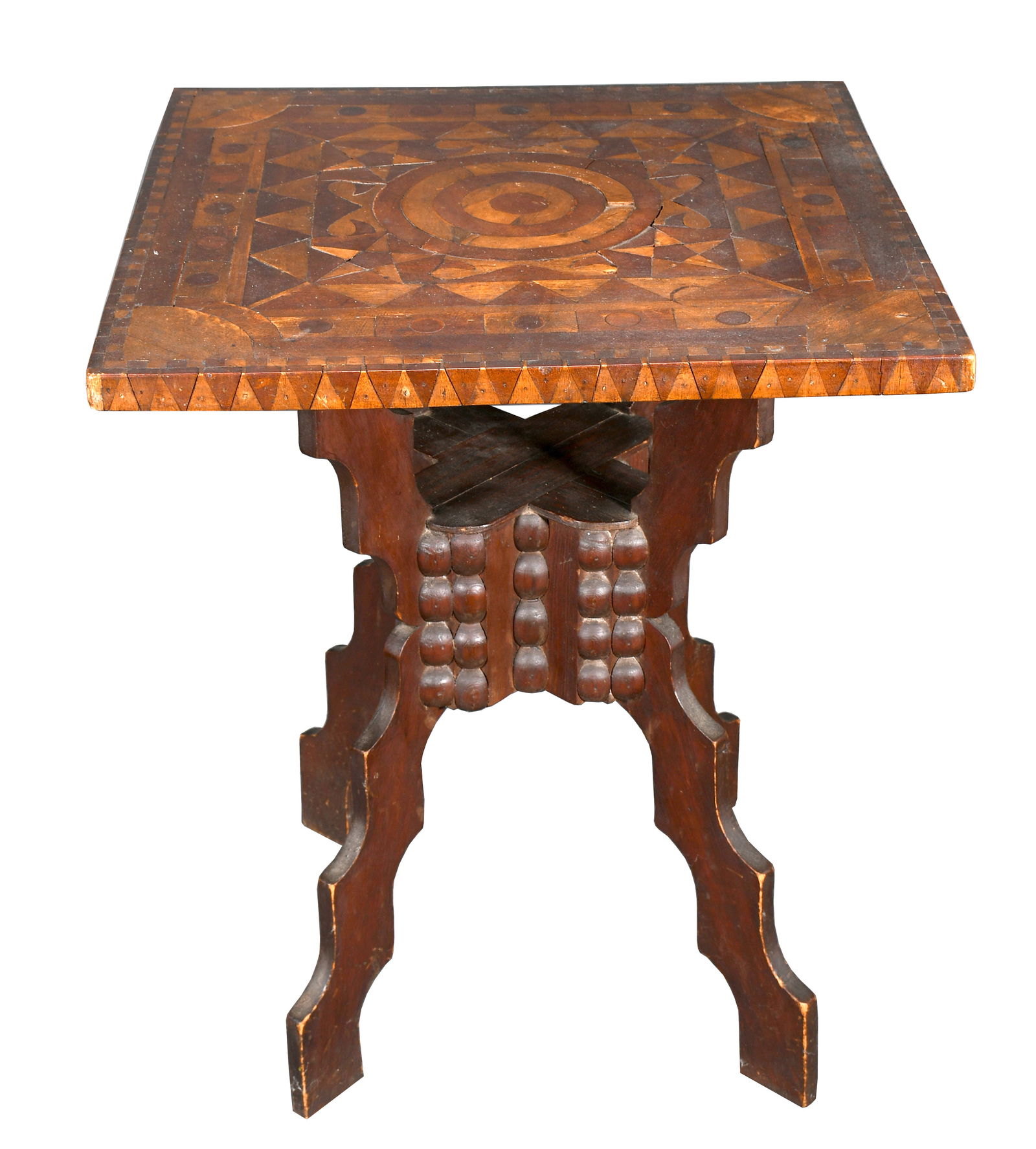 Marquetry Topped Lightning Bolt Leg Table. (1 of 5)