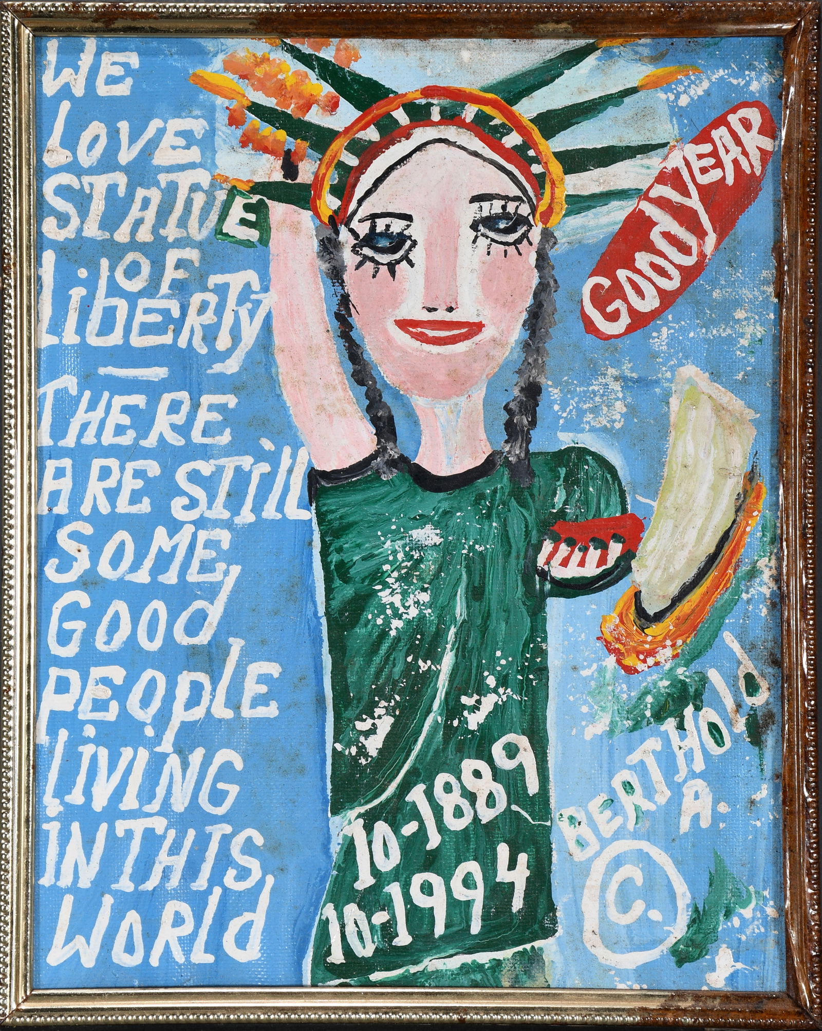 Bertha Halozan. Statue of Liberty Blue Background. (1 of 2)