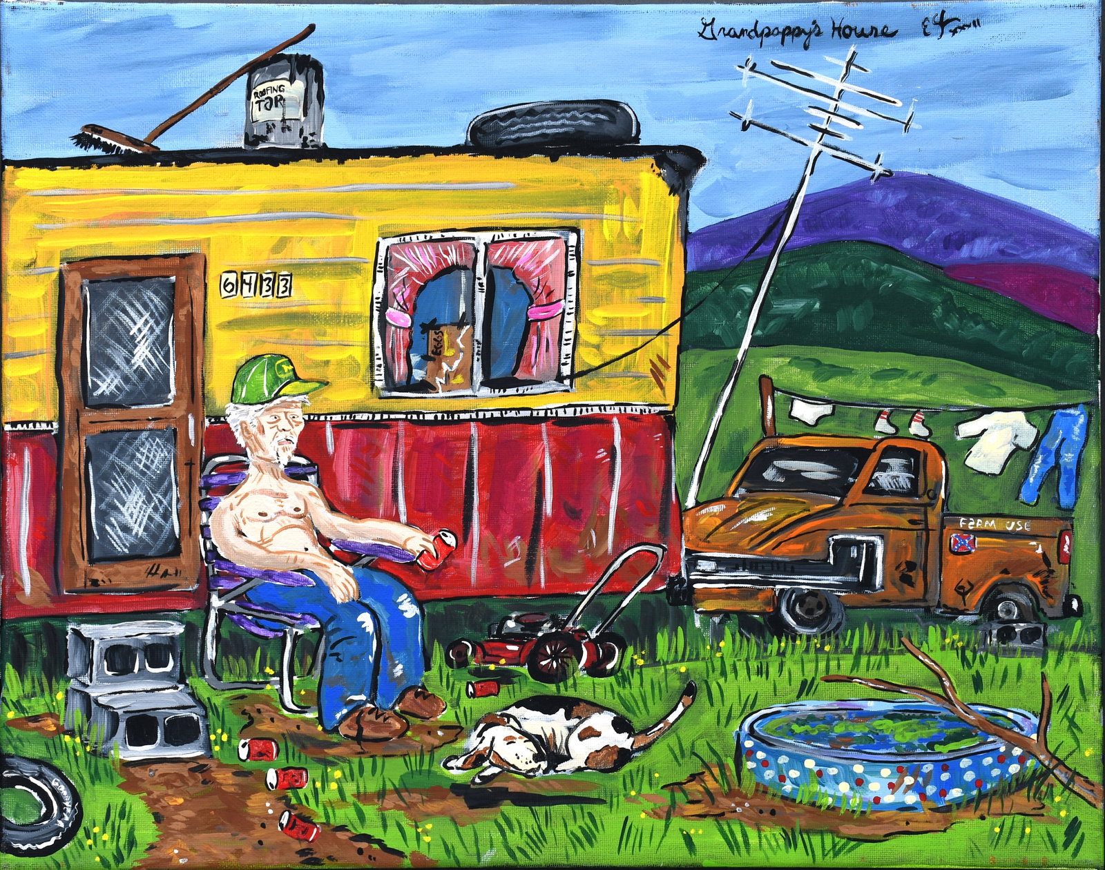 Eric Cunningham. Grandpappy's House.: Eric Cunningham. Grandpappy's House. Signed and titled. Oil on canvas. Excellent condition. Size 20" w x 16" h. Est. $300-500. Ship: $45