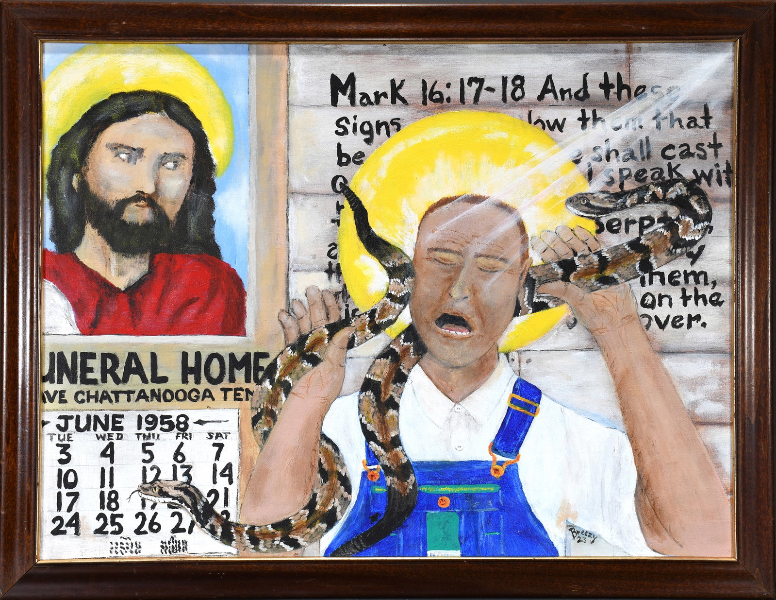 Dale 'Breezy' Ellis. Serpents Saint.: Dale 'Breezy' Ellis. Serpents Saint. 2023. Signed, dated and titled. Oil on canvas. Excellent condition. Frame is 26" w x 20.5". Est. $300-500. Ship: $55