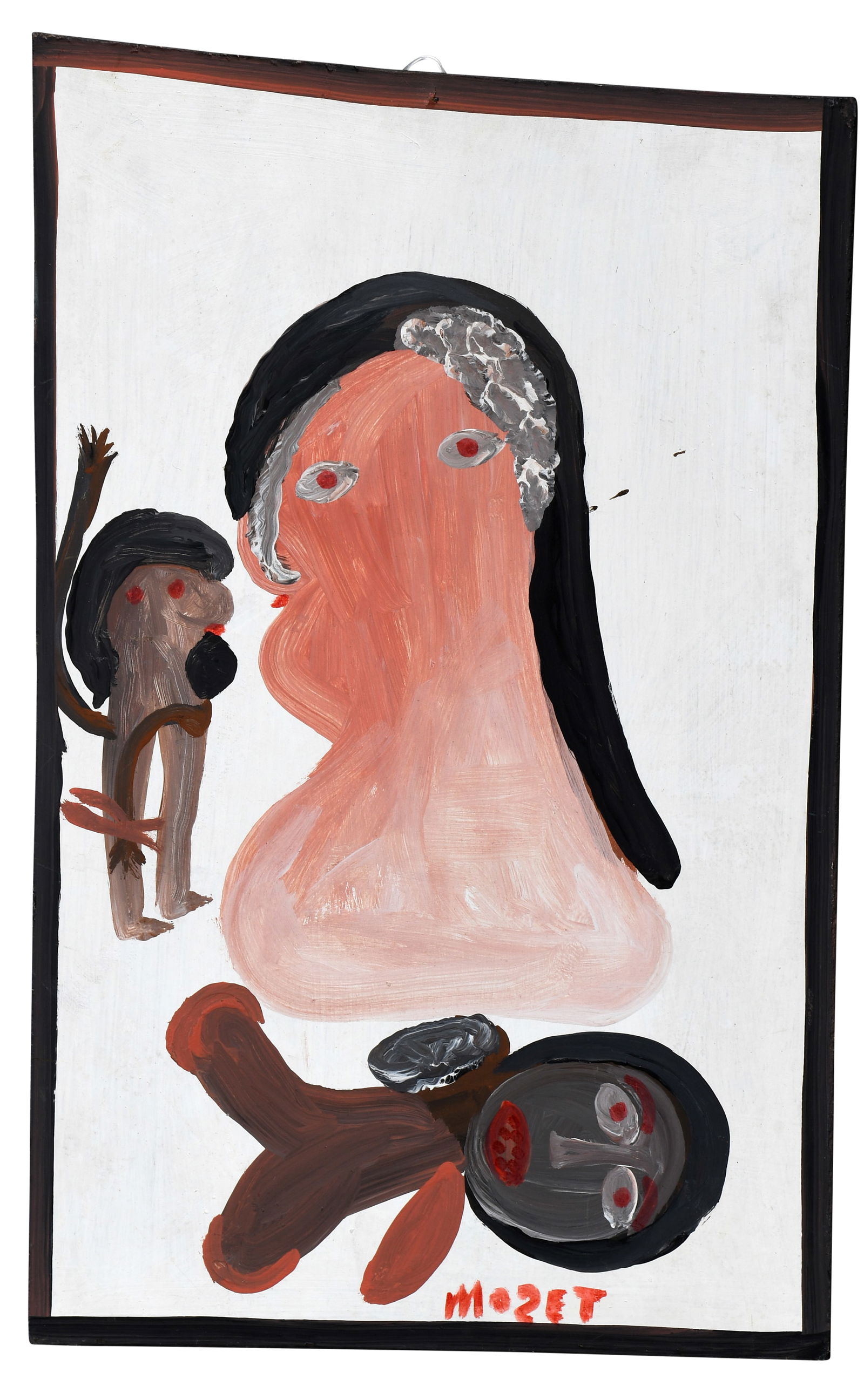 Mose Tolliver. Mother and Children.: Mose Tolliver. Mother and Children. Signed. Paint on panel. Excellent condition. 12" w x 19.5" h. Provenance: Purchased directly from the artist. Est. $800-1,200. Ship: $55