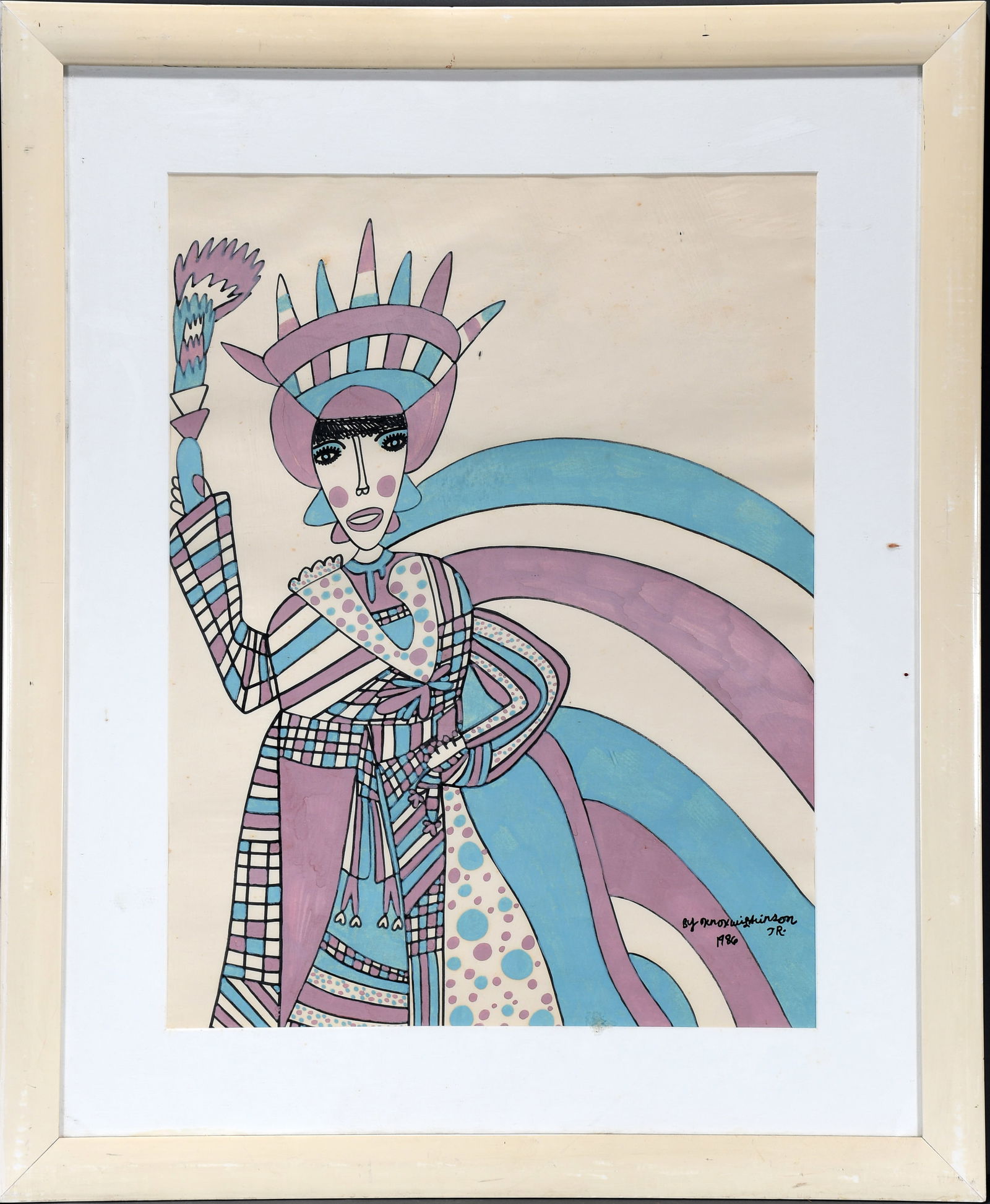 Knox Wilkinson. Statue of Liberty.: Knox Wilkinson. Statue of Liberty. 1986. Signed and dated. Marker and paint on paper. Fading and toning of paper, and some foxing, otherwise fair to poor condition. Provenance: Bob Bishop, Gary Davenp