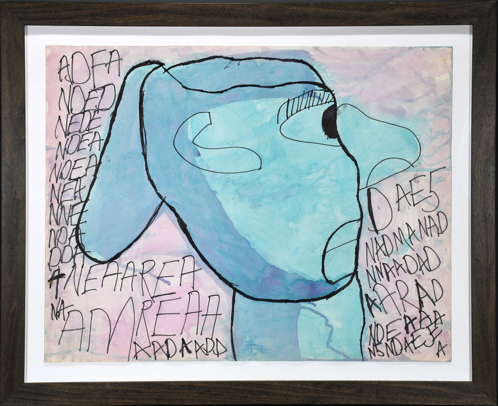 Donald Walker (NIAD). Untitled, Blue Profile.: Donald Walker (NIAD). Untitled, Blue Profile. c. 2002. Watercolor and marker on paper. Excellent condition. Image is 28" w x 22" h. Frame is 34" w x 28" h. Est. $800-1,200. Ship: $150