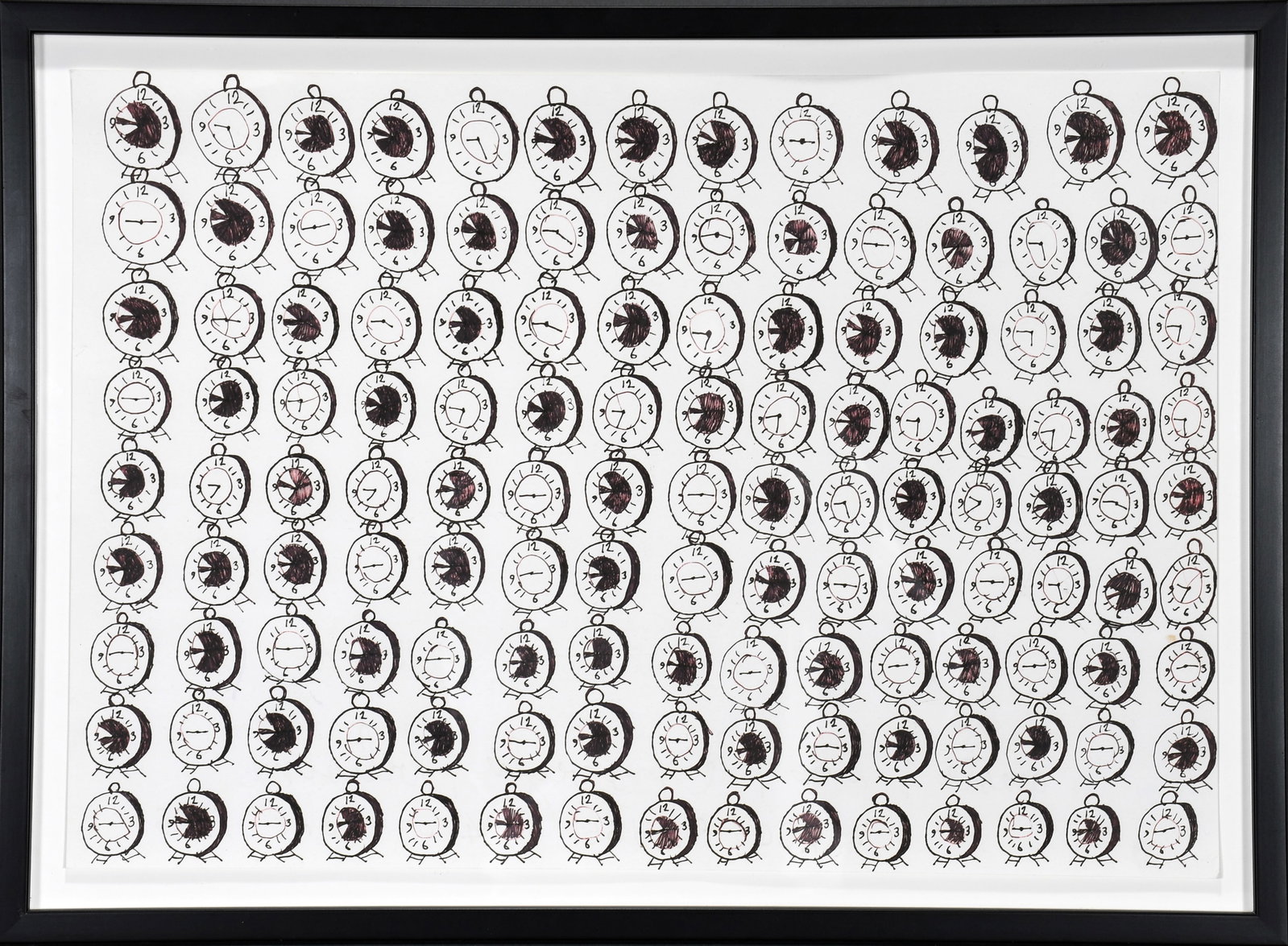 Marco Raugei. Clocks.: Marco Raugei. Clocks. c. 1995. Not signed. Ink on paper. Excellent condition. Size with frame is 22" w x 16" h. Provenance: Judy Saslow Gallery. Est. $500-800. Ship: $55