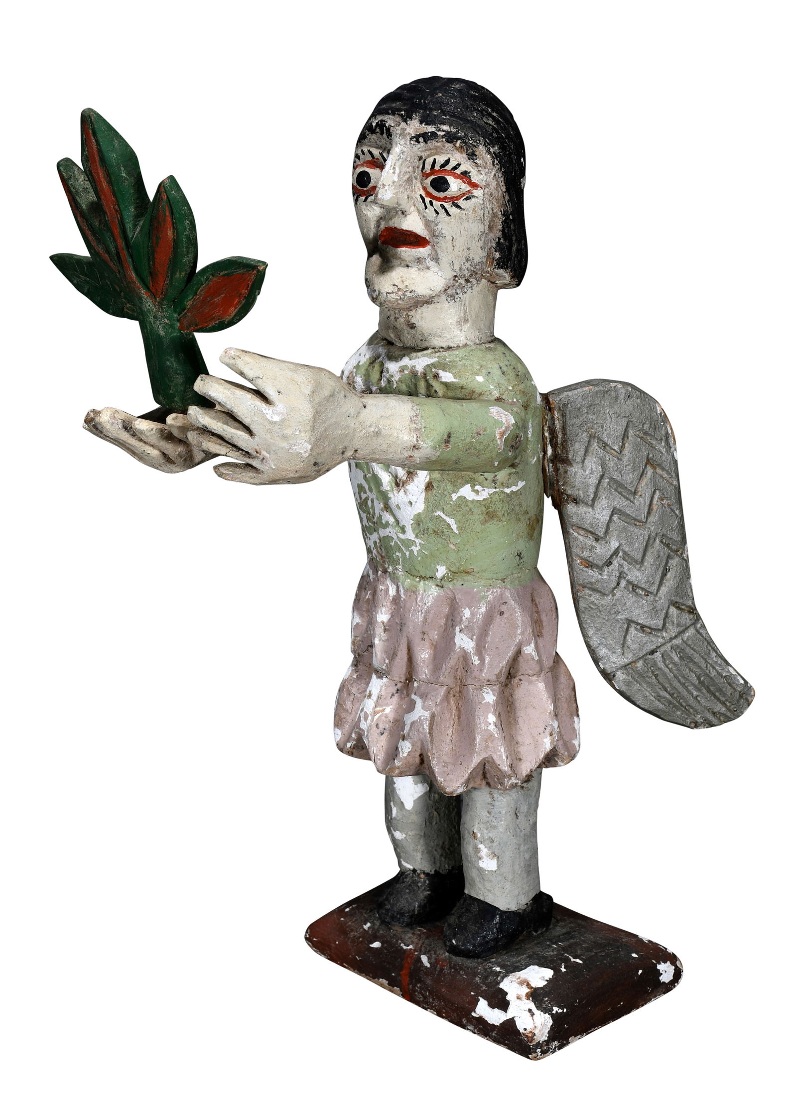 Gabriel Santo.: Anonymous. Gabriel Santo. Not signed. Carved and painted wood with gesso. Some paint loss and repairs to arms and wings, otherwise good to fair condition. 17" h. Est. $100-300. Ship: $55