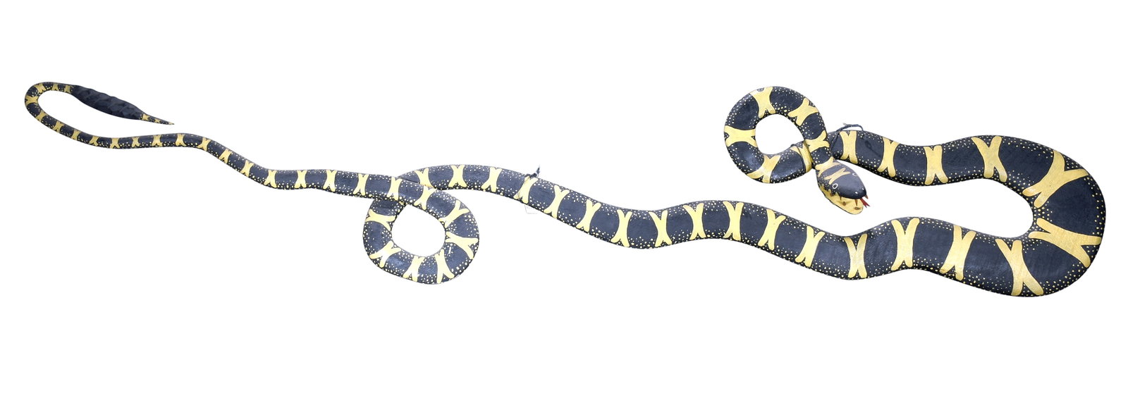 Paul Lutonsky. Giant Yellow and Black Rattlesnake.: Paul Lutonsky. Giant Yellow and Black Rattlesnake. Signed. Carved and painted wood. Excellent condition. Very large example. 99" long x 17" w. Prov: Gary Davenport Collection. Est. $300-500. Buyer is 