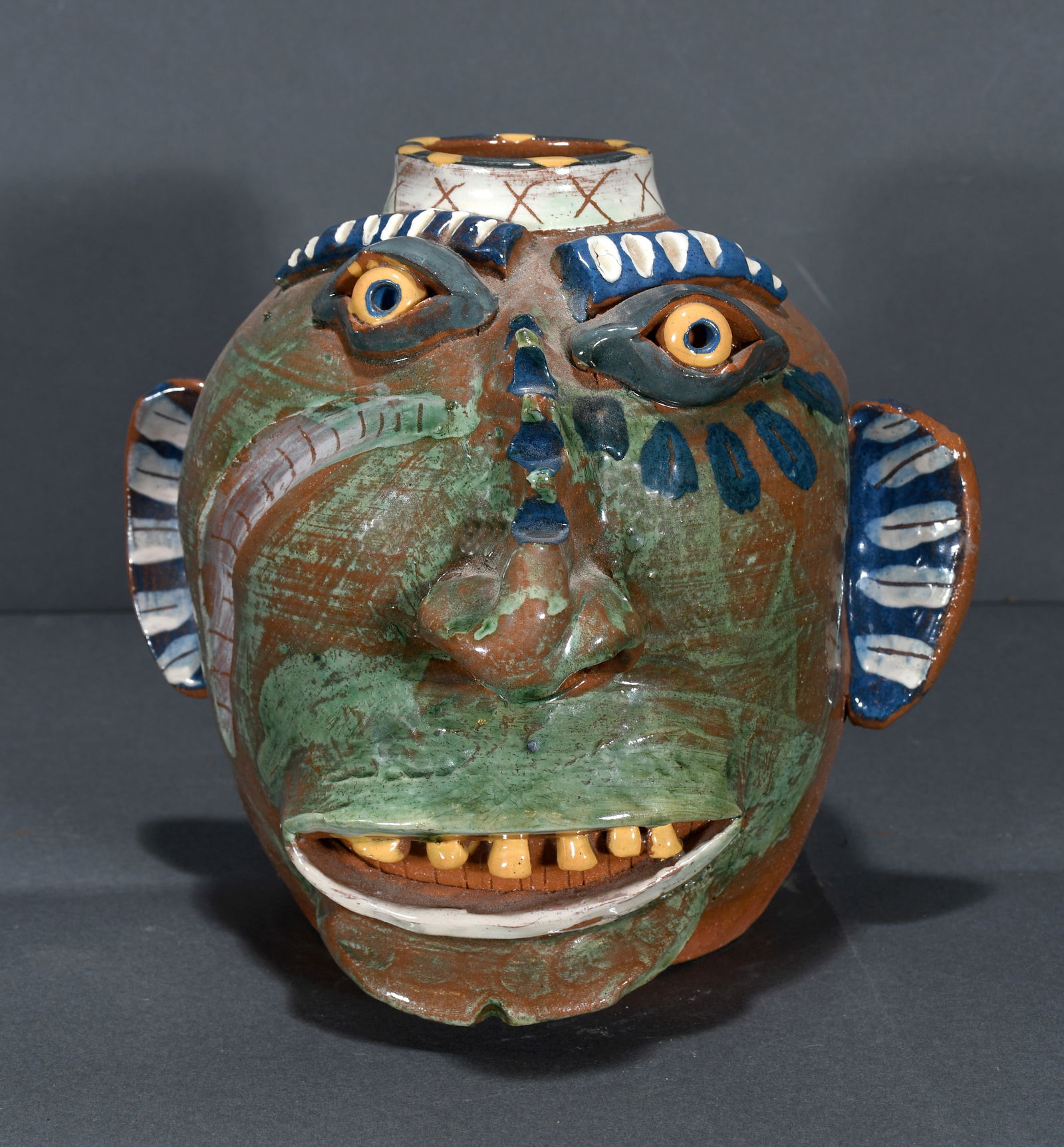 Carl Block.  Smiling Bean Pot Face Jug. (1 of 4)